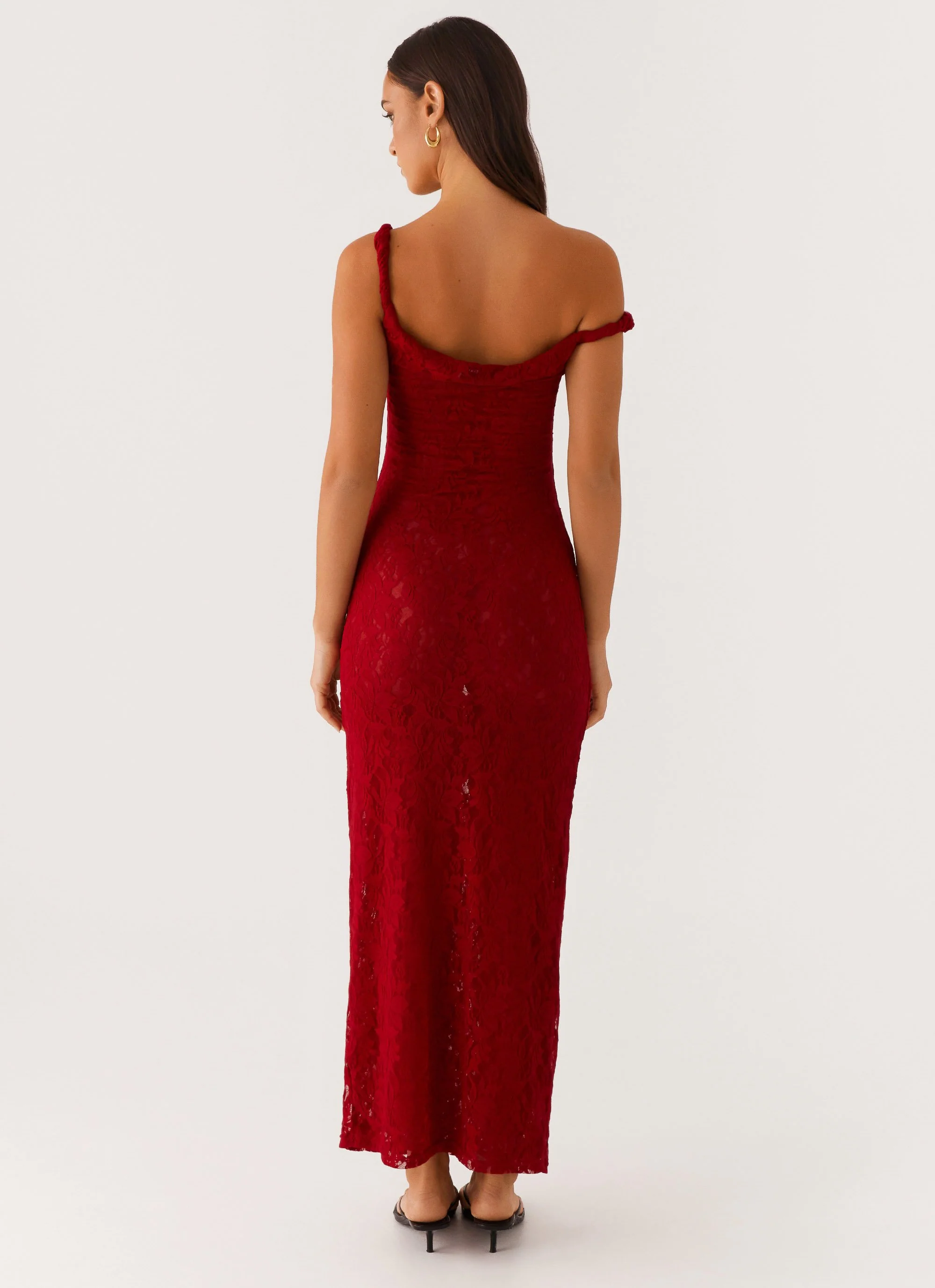 Arabella Twist Shoulder Maxi Dress - Maroon - Image 4