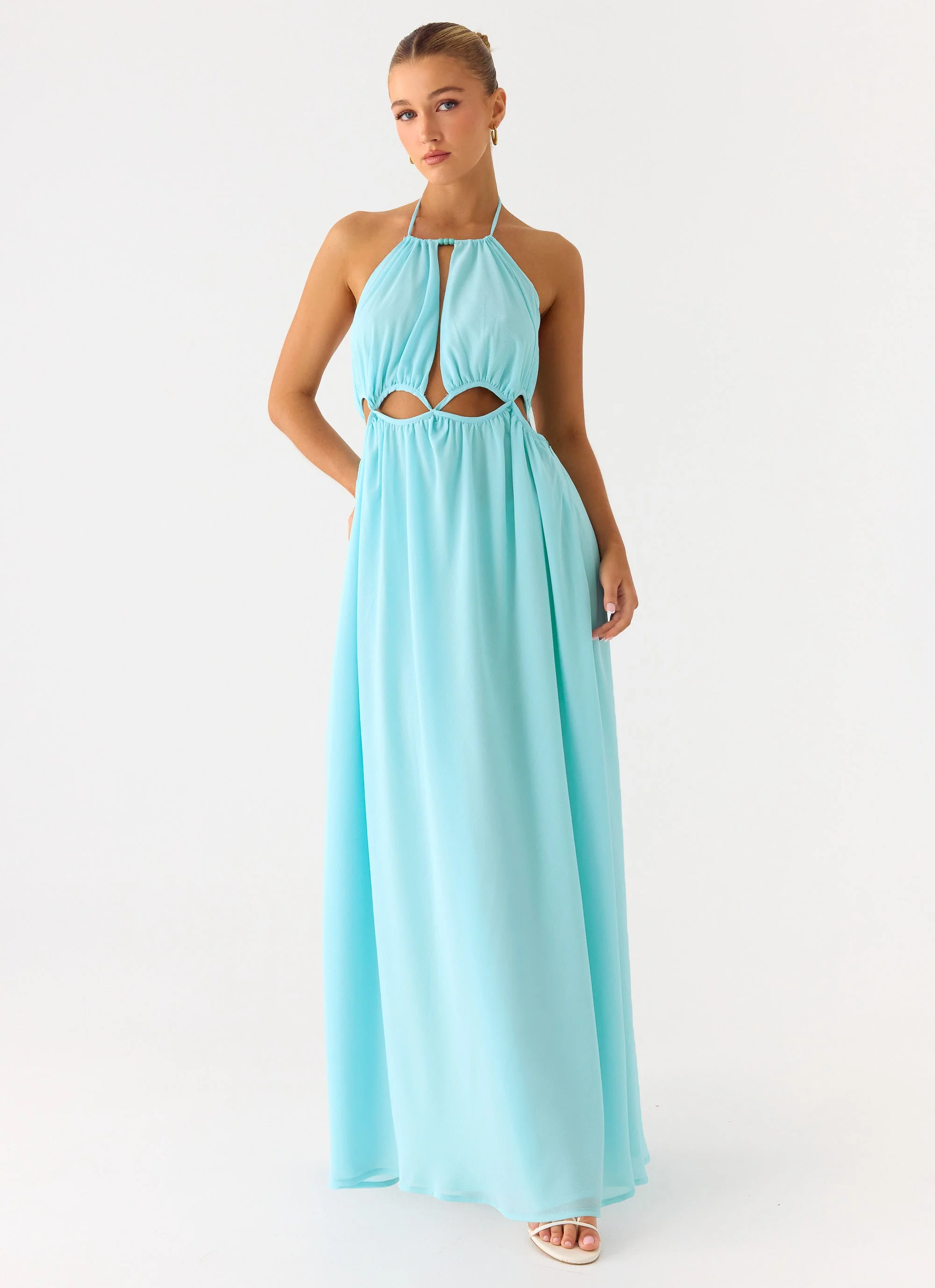 Ardenzelle Chiffon Halter Neck Maxi Dress - Turquoise - Image 2