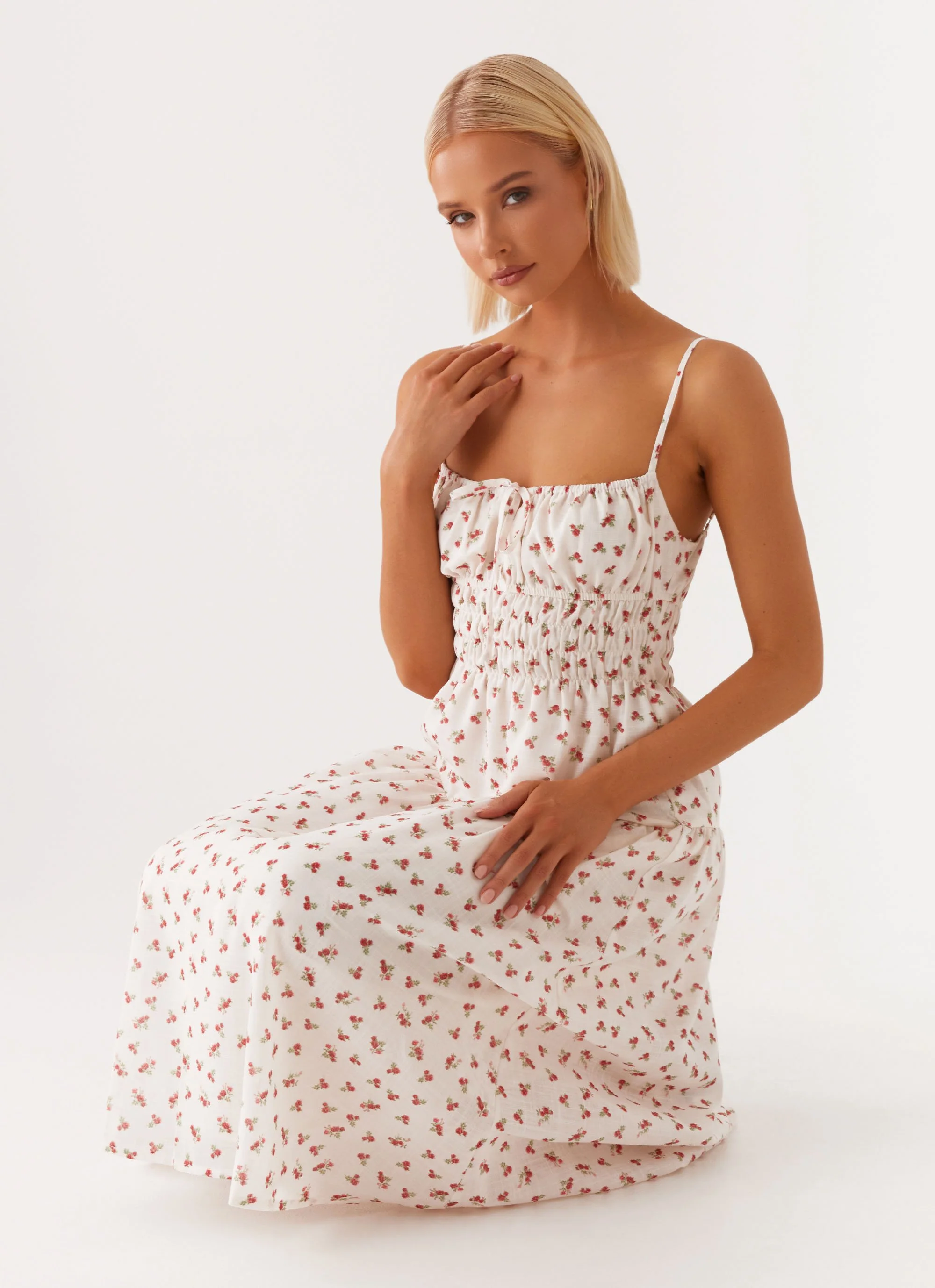 Arla Midi Dress - Red Ditsy Floral - Image 5