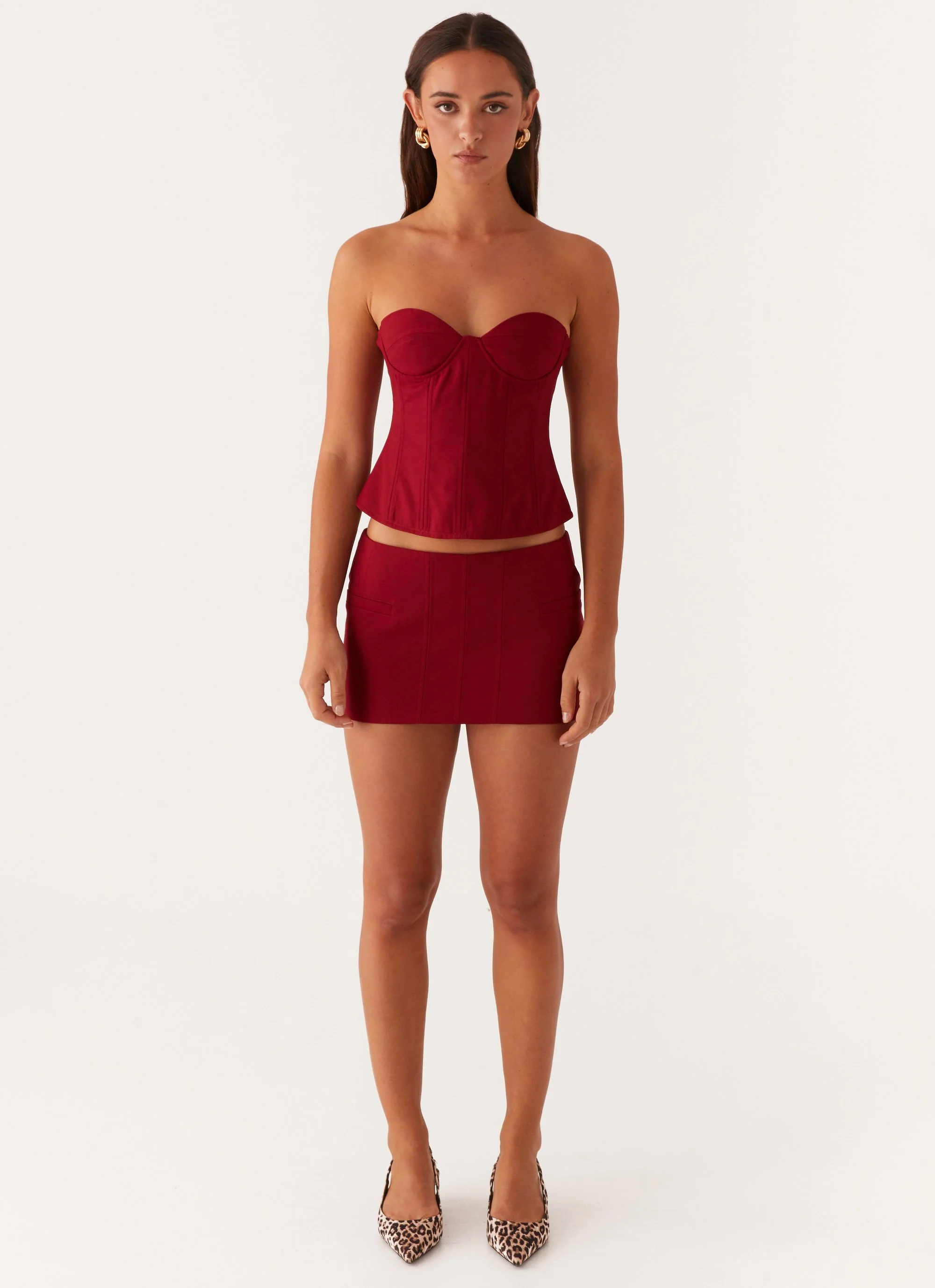 Armelle Micro Mini Skirt - Maroon - Image 2