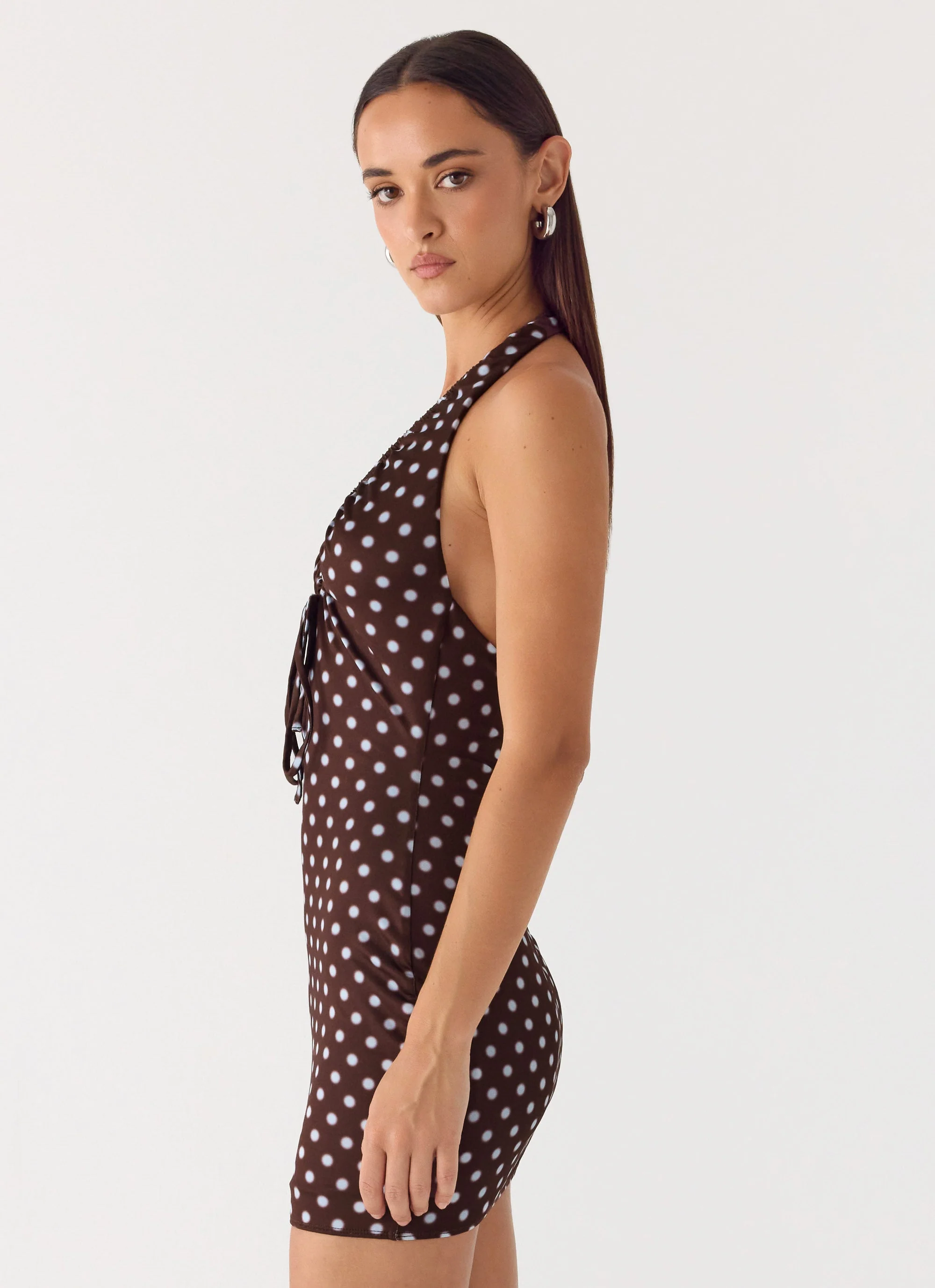 Ask You Twice Mini Dress - Chocolate Blue Dot - Image 3