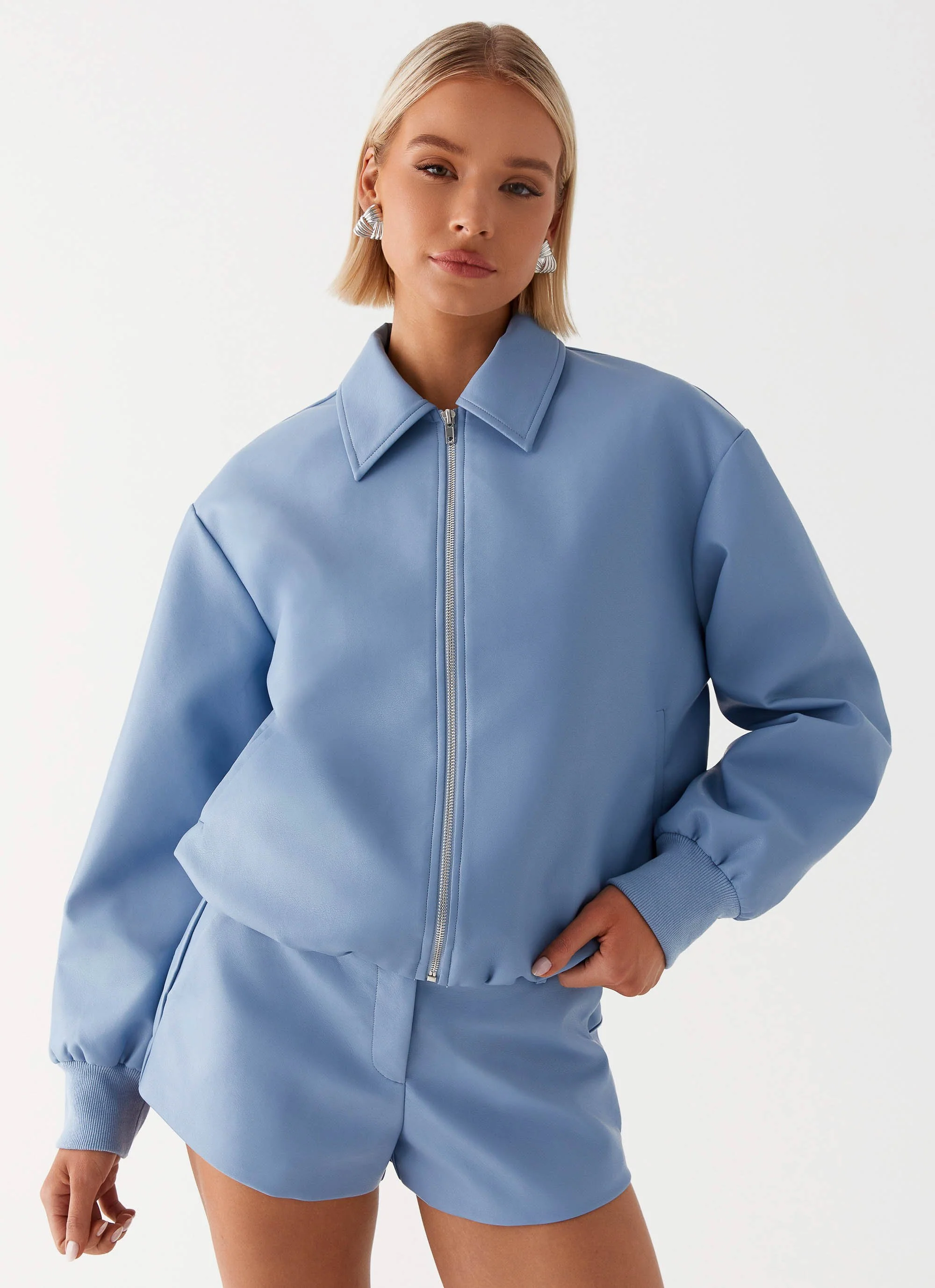 Aspen Oversized Bomber Jacket - Blue - Image 5