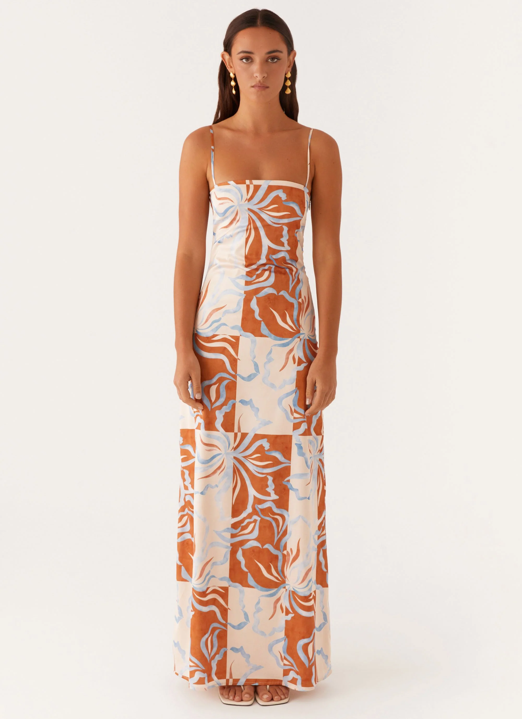 Aster Bloom Maxi Dress - Orange Blue Floral - Image 2