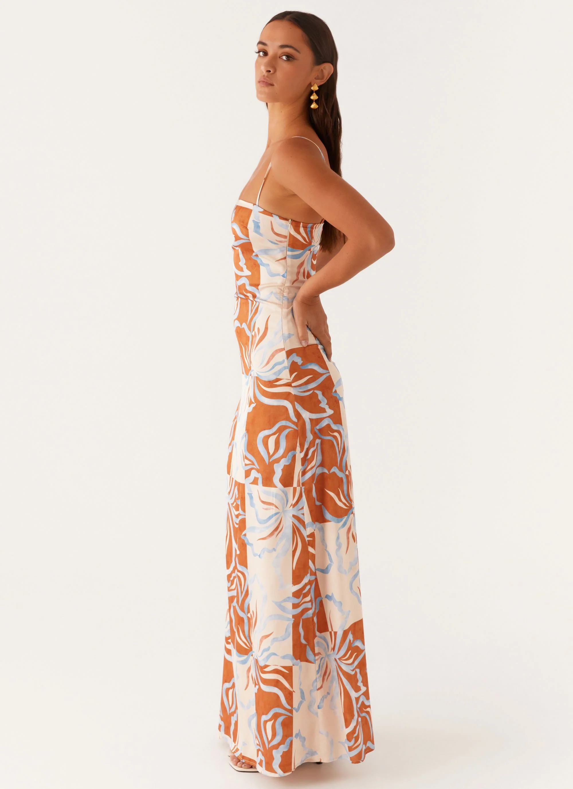 Aster Bloom Maxi Dress - Orange Blue Floral - Image 3