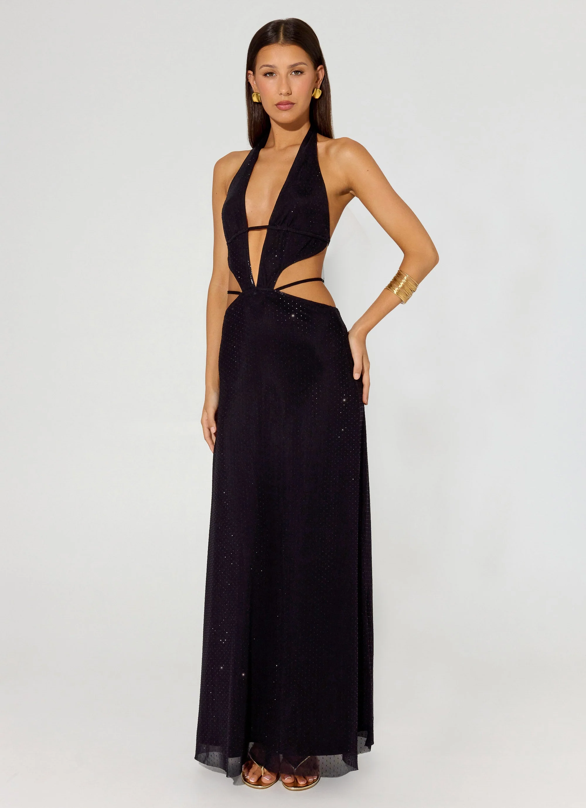 Astraeus Beaded Sequin Maxi Dress - Black - Image 4