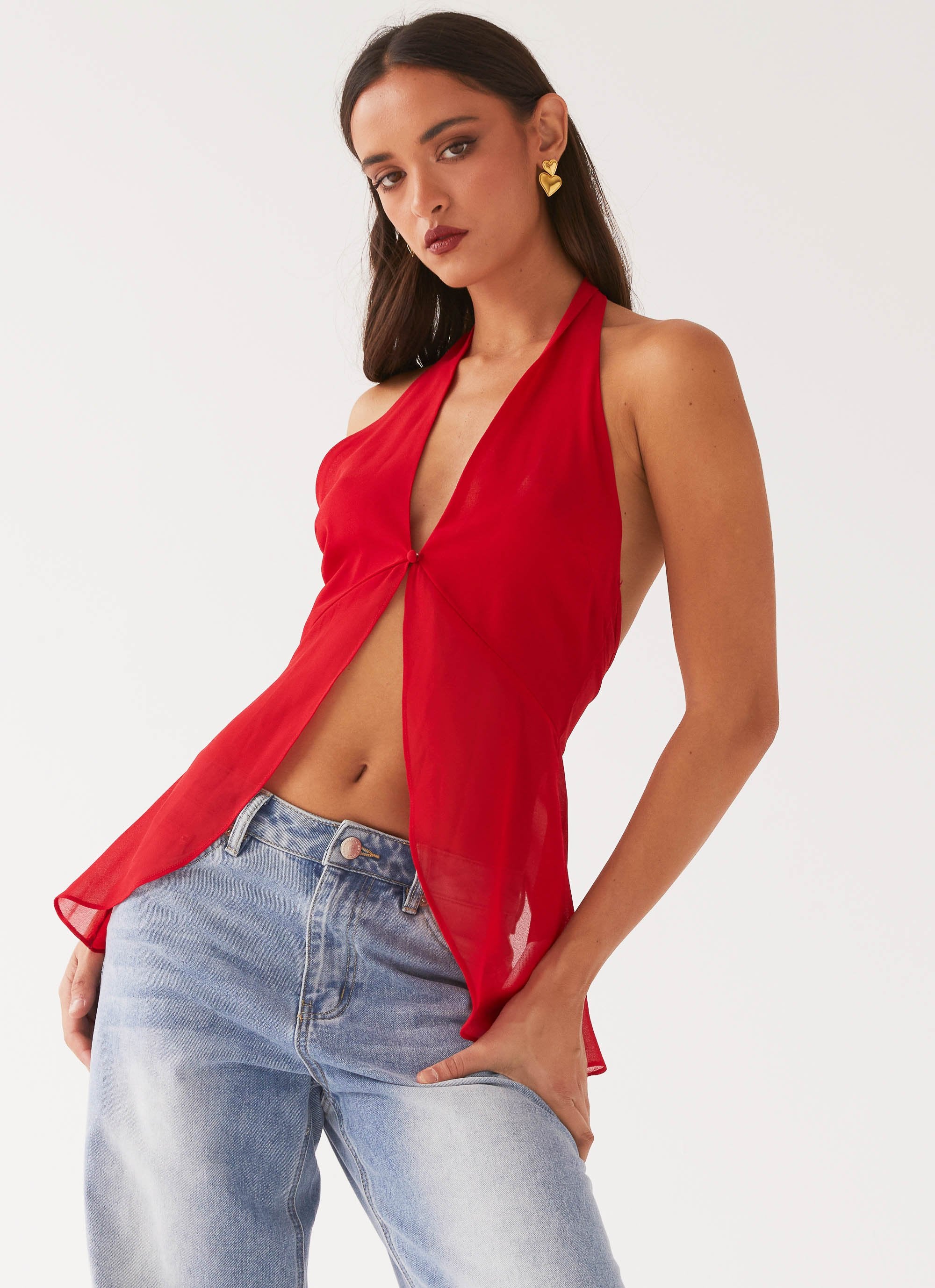 At Last Halterneck Top - Rouge Red - Image 2