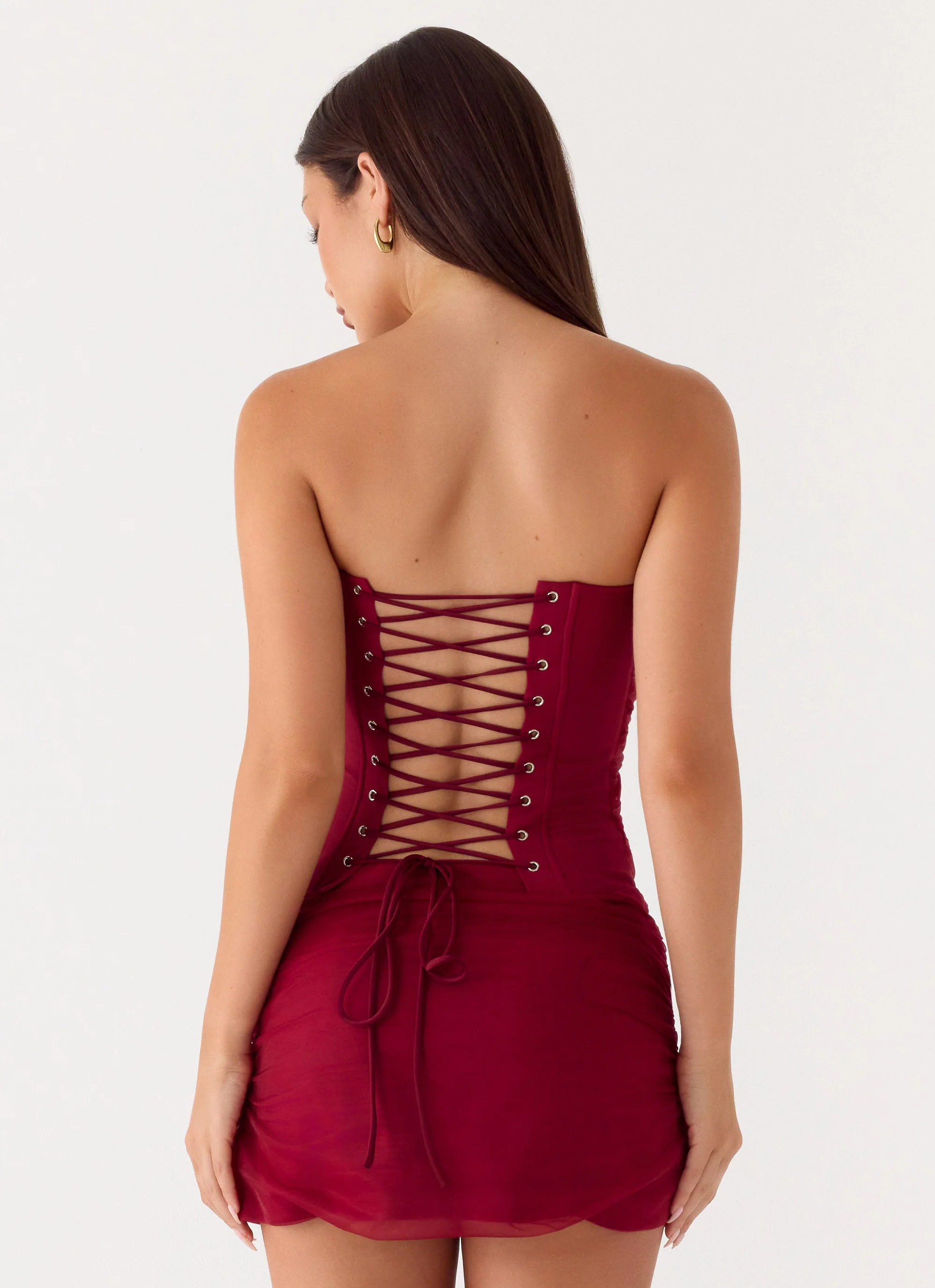 Atenea Draped Organza Corset - Deep Red - Image 4