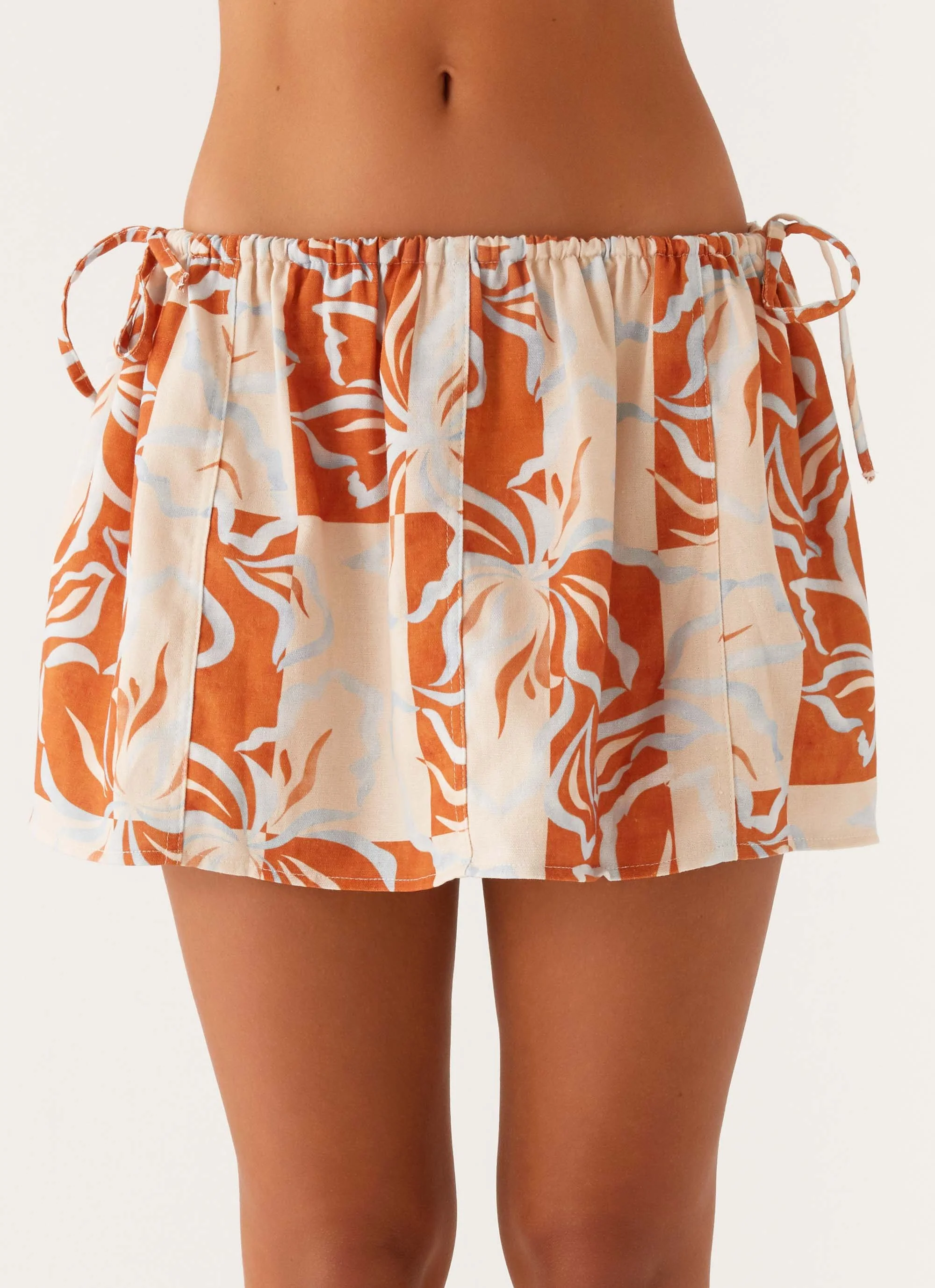 Athena Drawstring Mini Skirt - Orange Blue Floral - Image 6