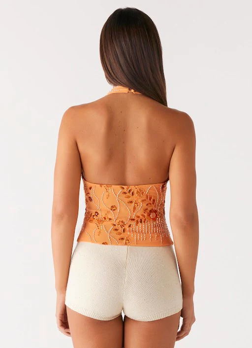 Atlanta Sequin Halter Top - Orange - Image 2