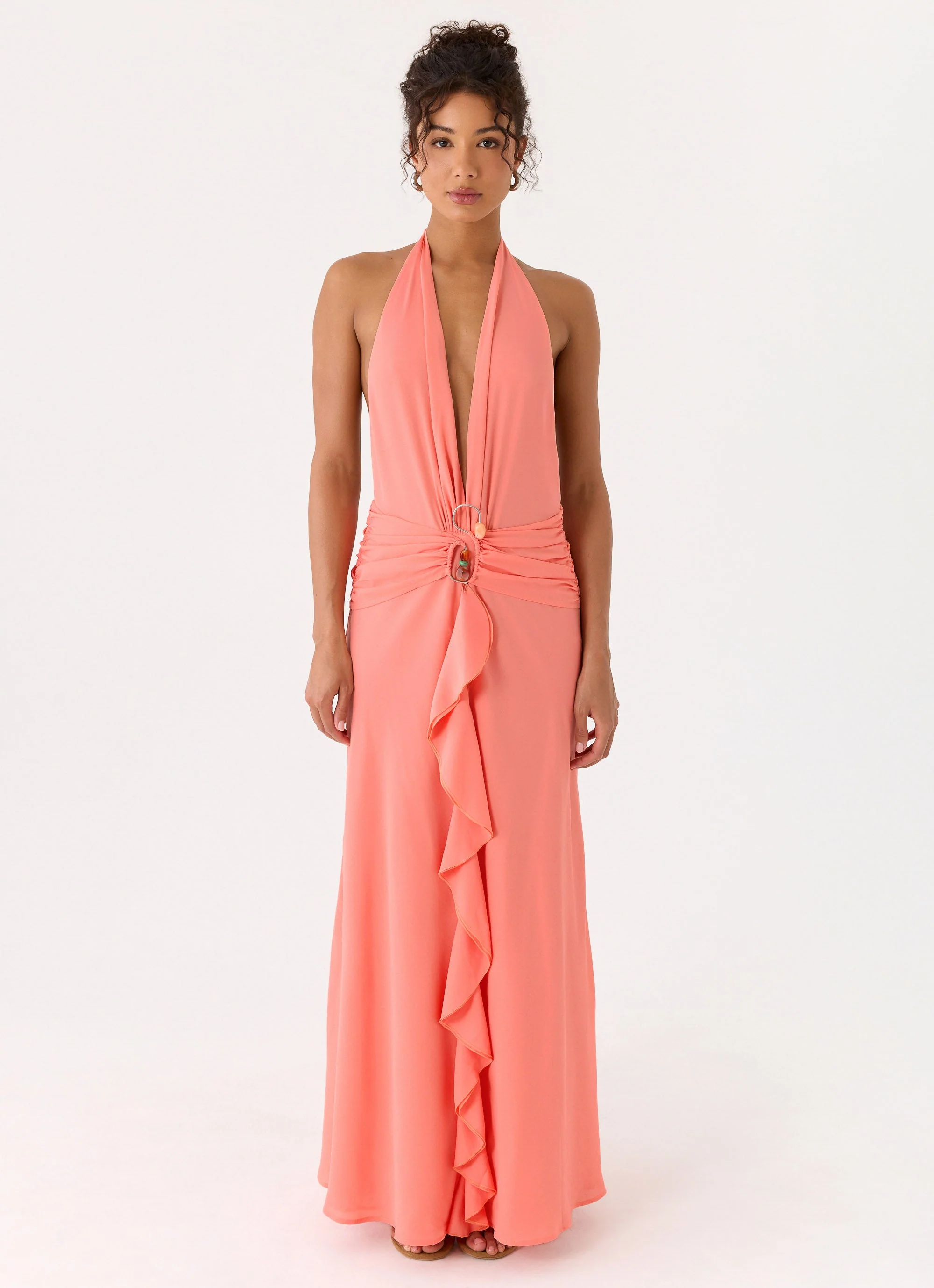 Attina Halter Maxi Dress - Coral - Image 4