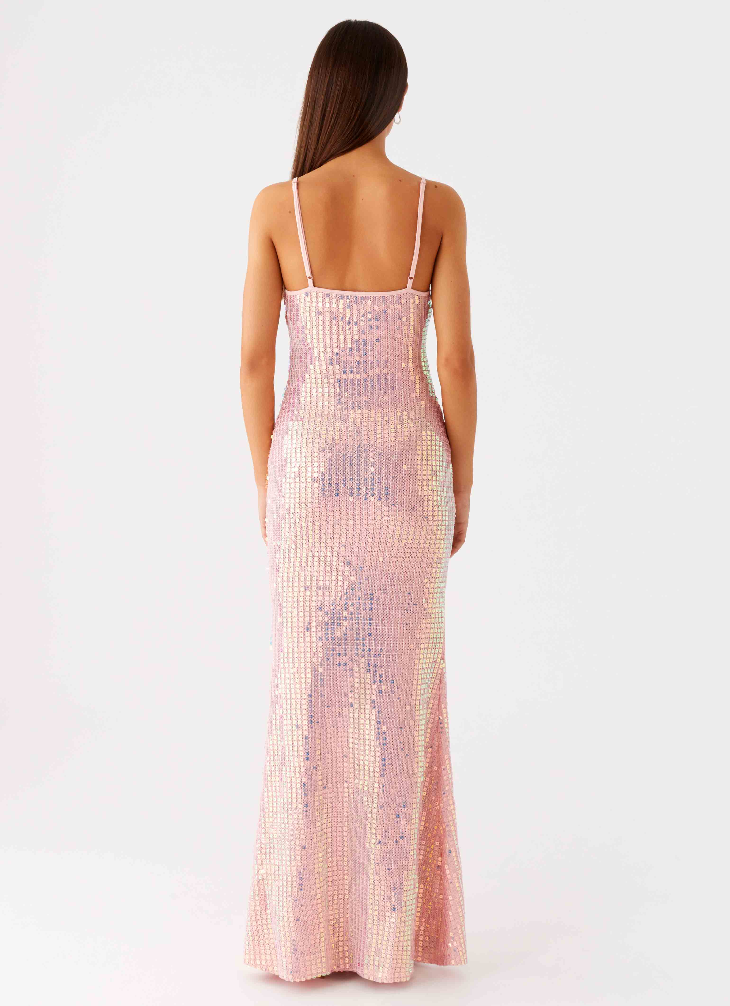 Attitude Knit Sequin Maxi Dress - Iridescent Pink - Image 3