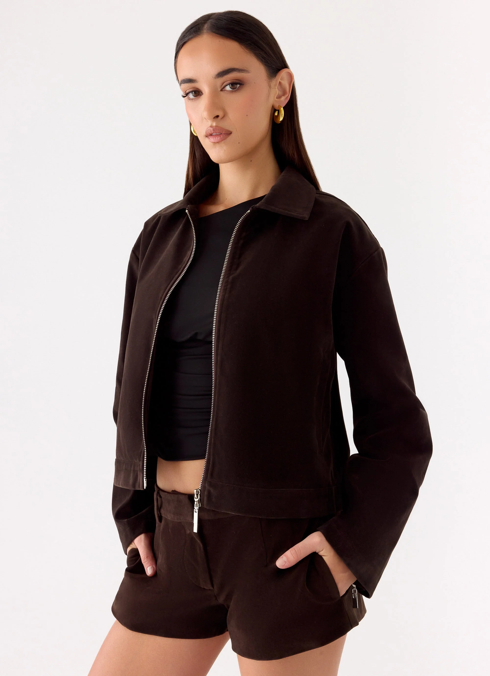 Austina Faux Suede Boxy Jacket - Chocolate - Image 10