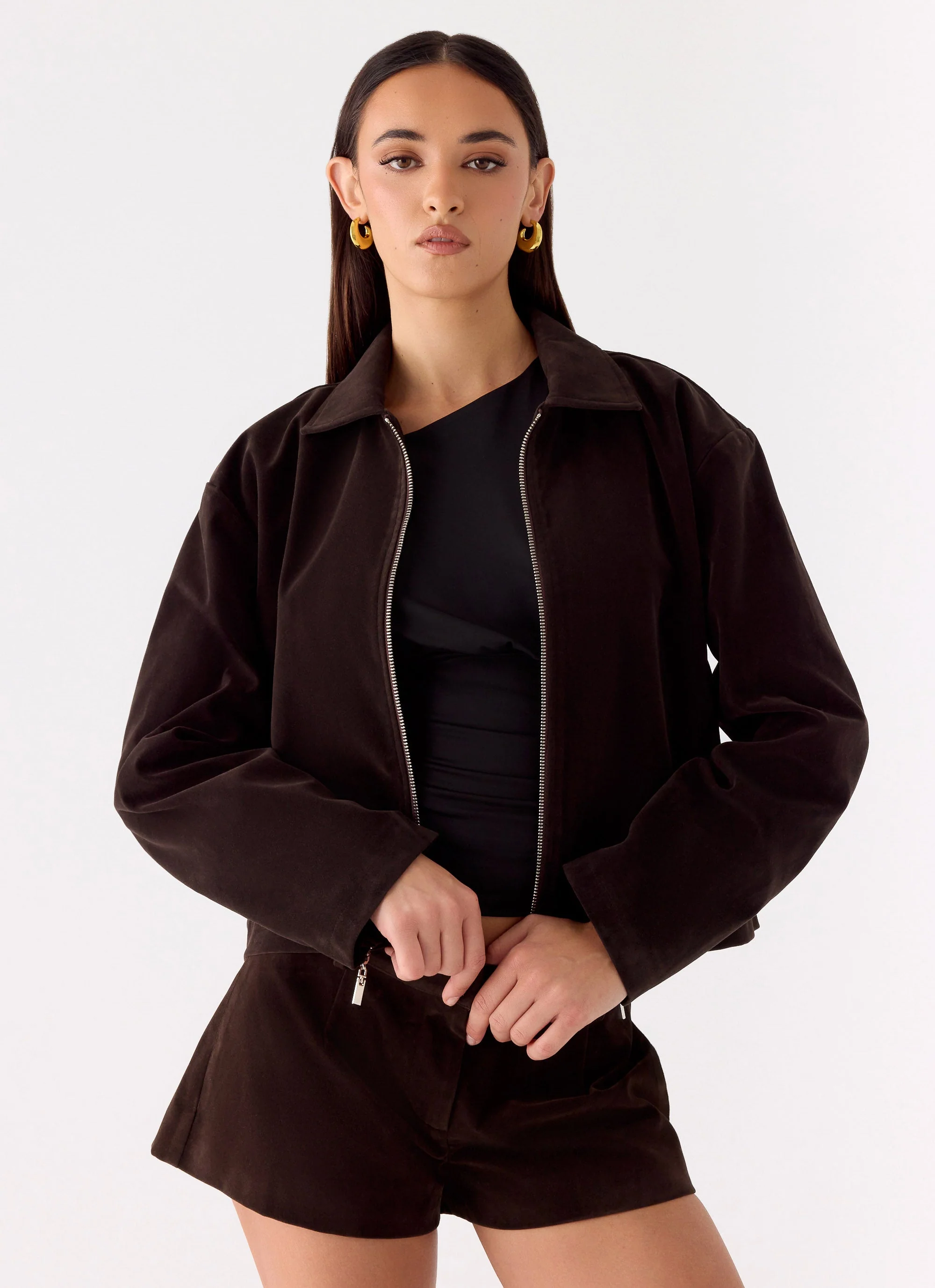 Austina Faux Suede Boxy Jacket - Chocolate - Image 5