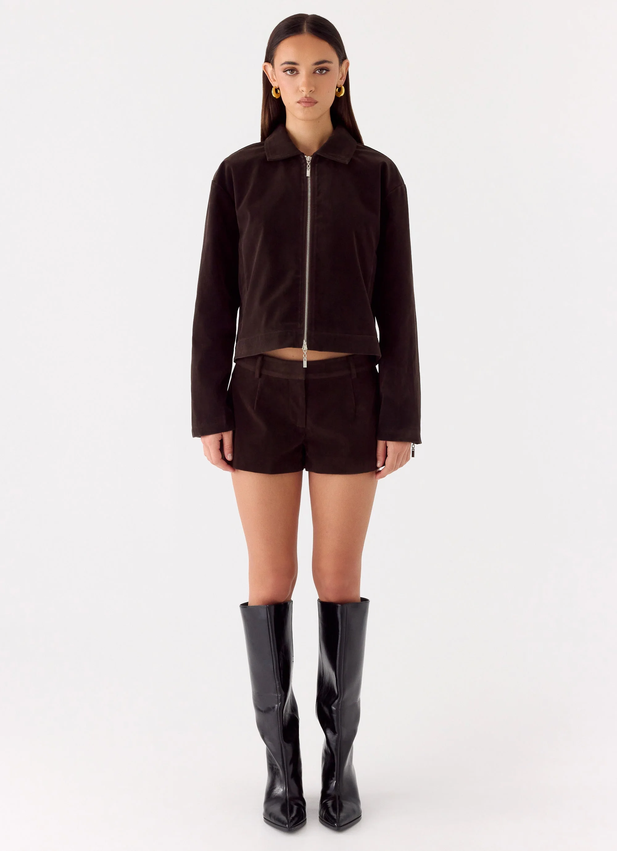 Austina Faux Suede Boxy Jacket - Chocolate - Image 6