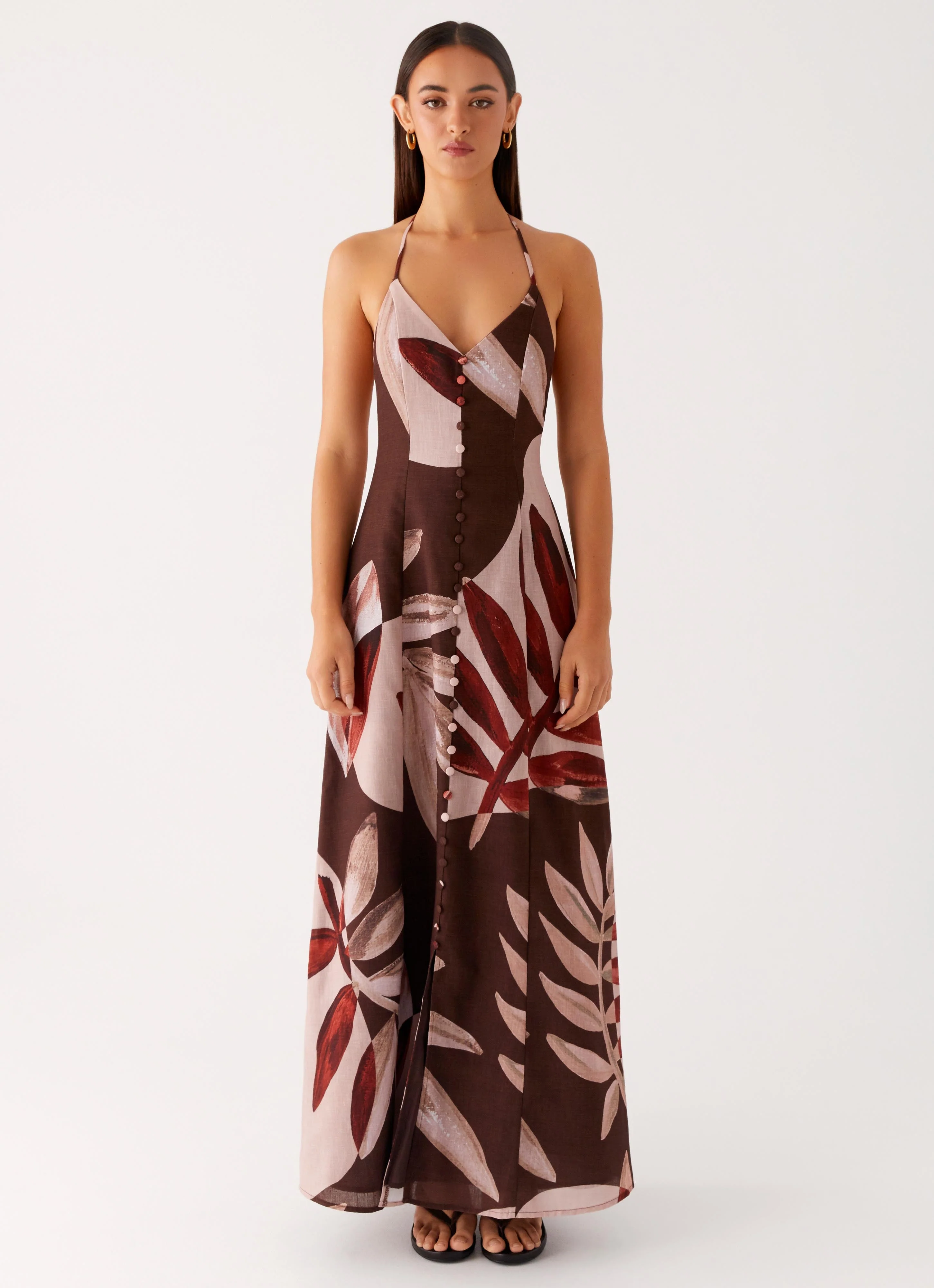 Autumn Linen Maxi Dress - Cinnamon Palm - Image 2