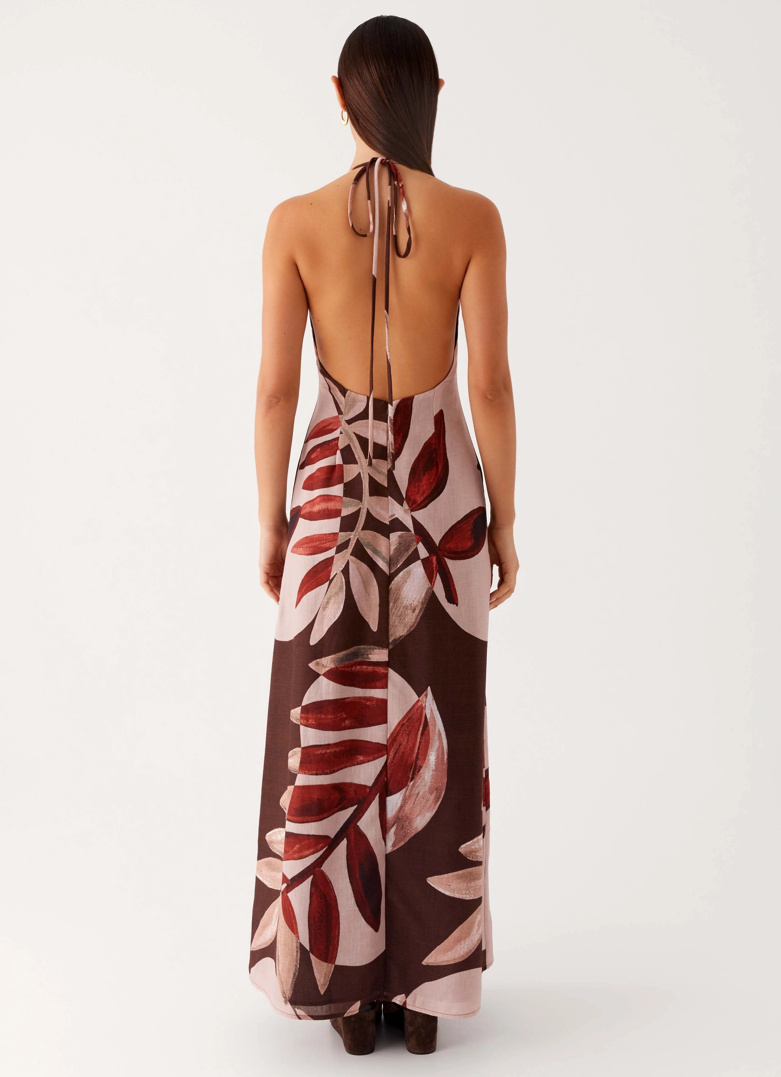 Autumn Linen Maxi Dress - Cinnamon Palm - Image 4