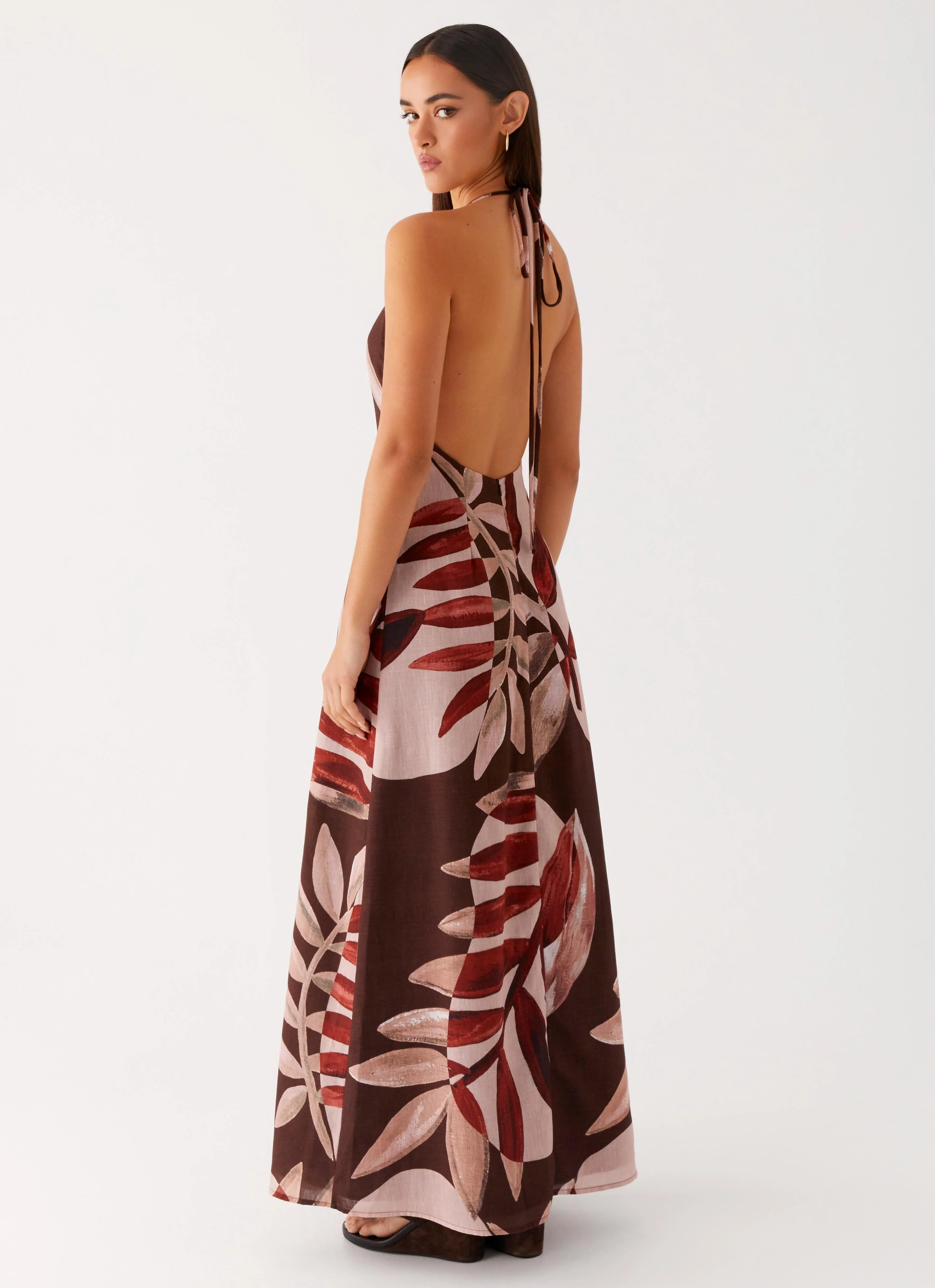 Autumn Linen Maxi Dress - Cinnamon Palm - Image 5