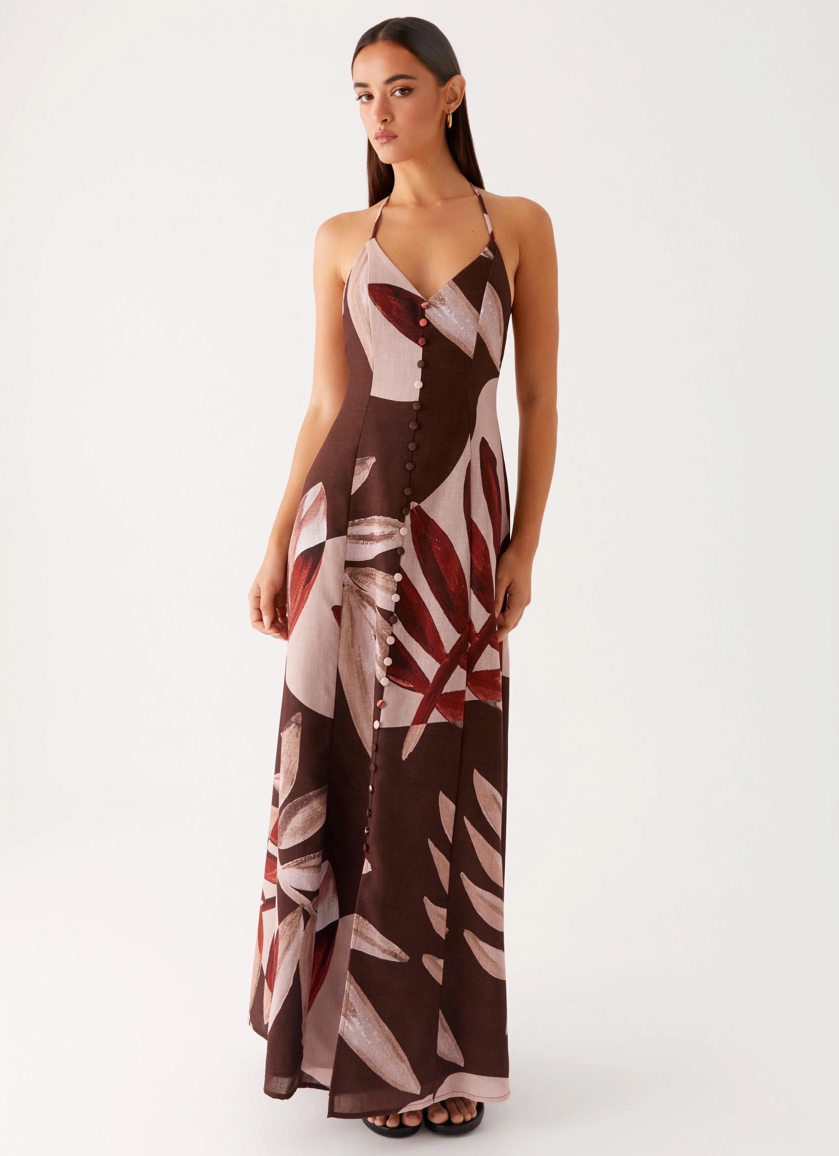 Autumn Linen Maxi Dress - Cinnamon Palm - Image 6