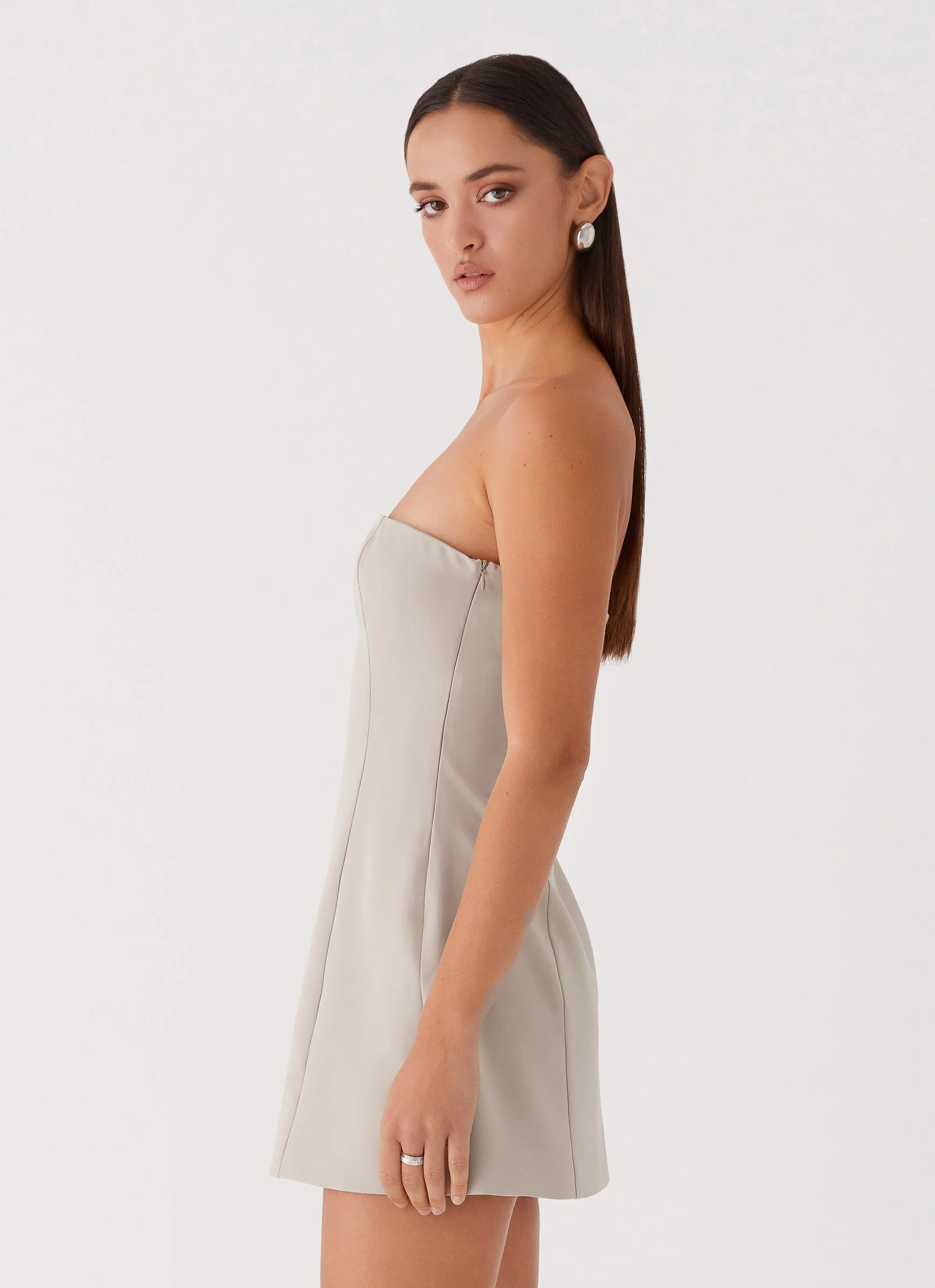 Ayanna Strapless Mini Dress - Beige - Image 4