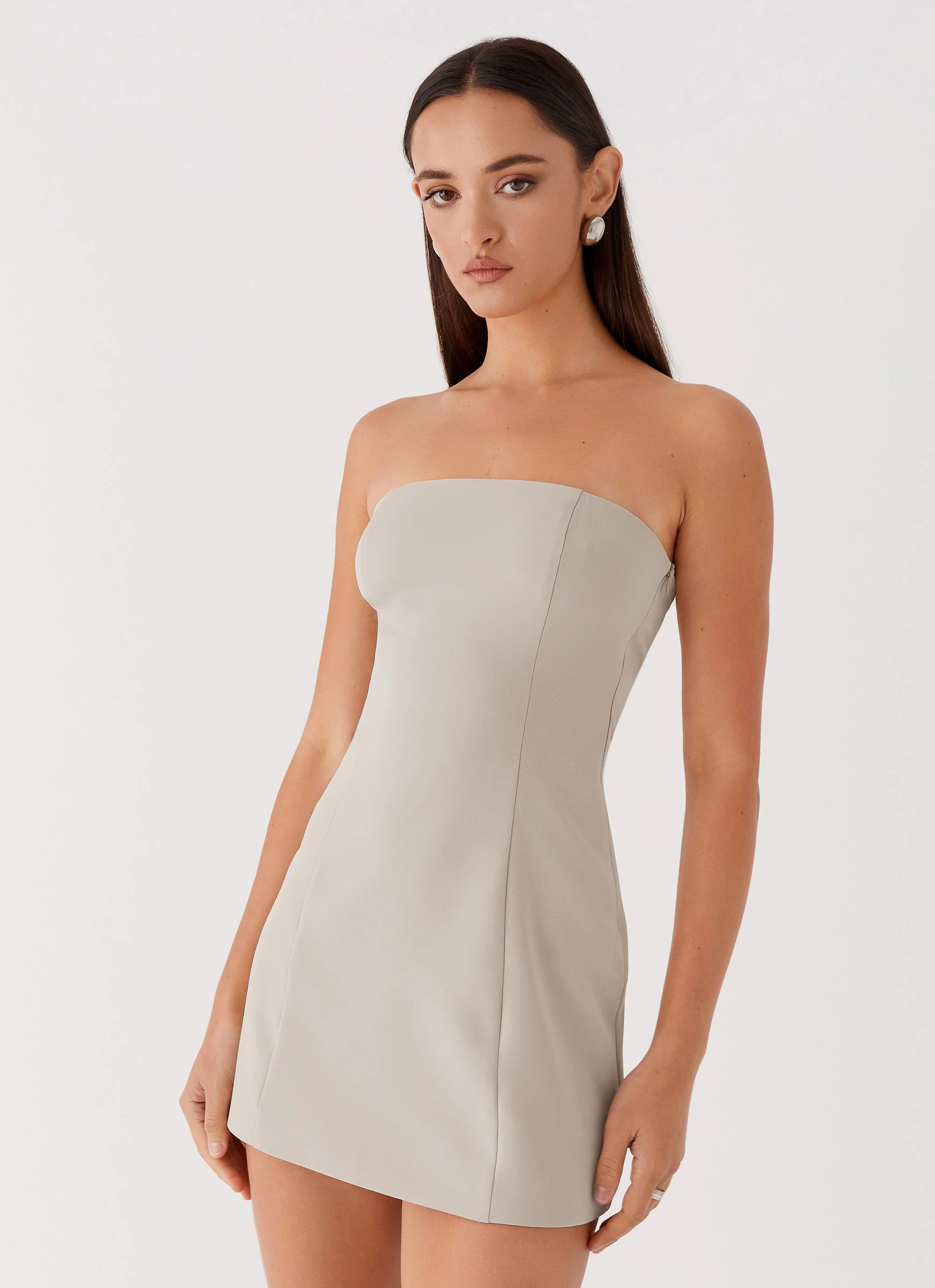 Ayanna Strapless Mini Dress - Beige - Image 6