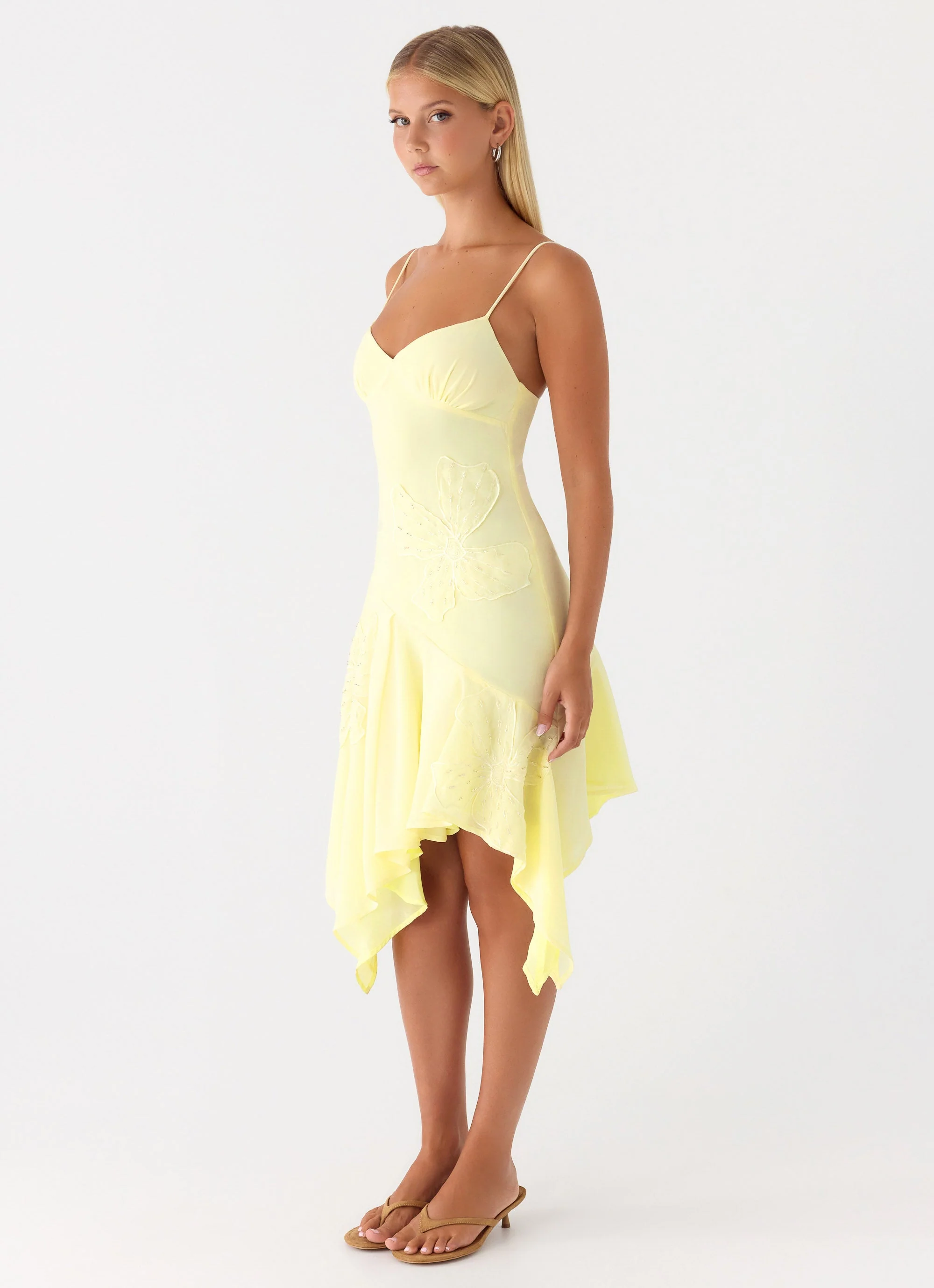 Aysha Beaded Flower Midi Dress - Yellow - Image 2