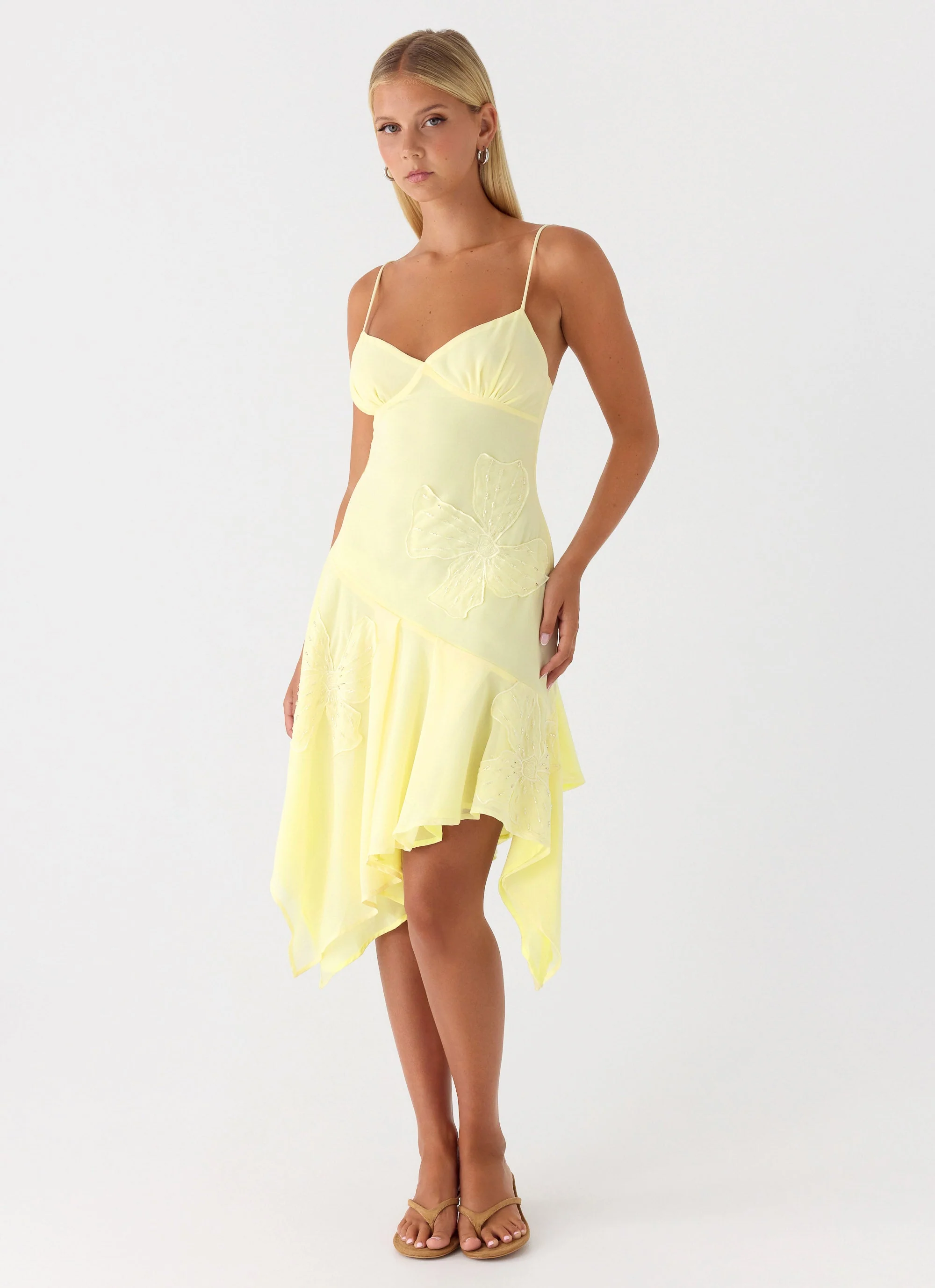 Aysha Beaded Flower Midi Dress - Yellow - Image 4