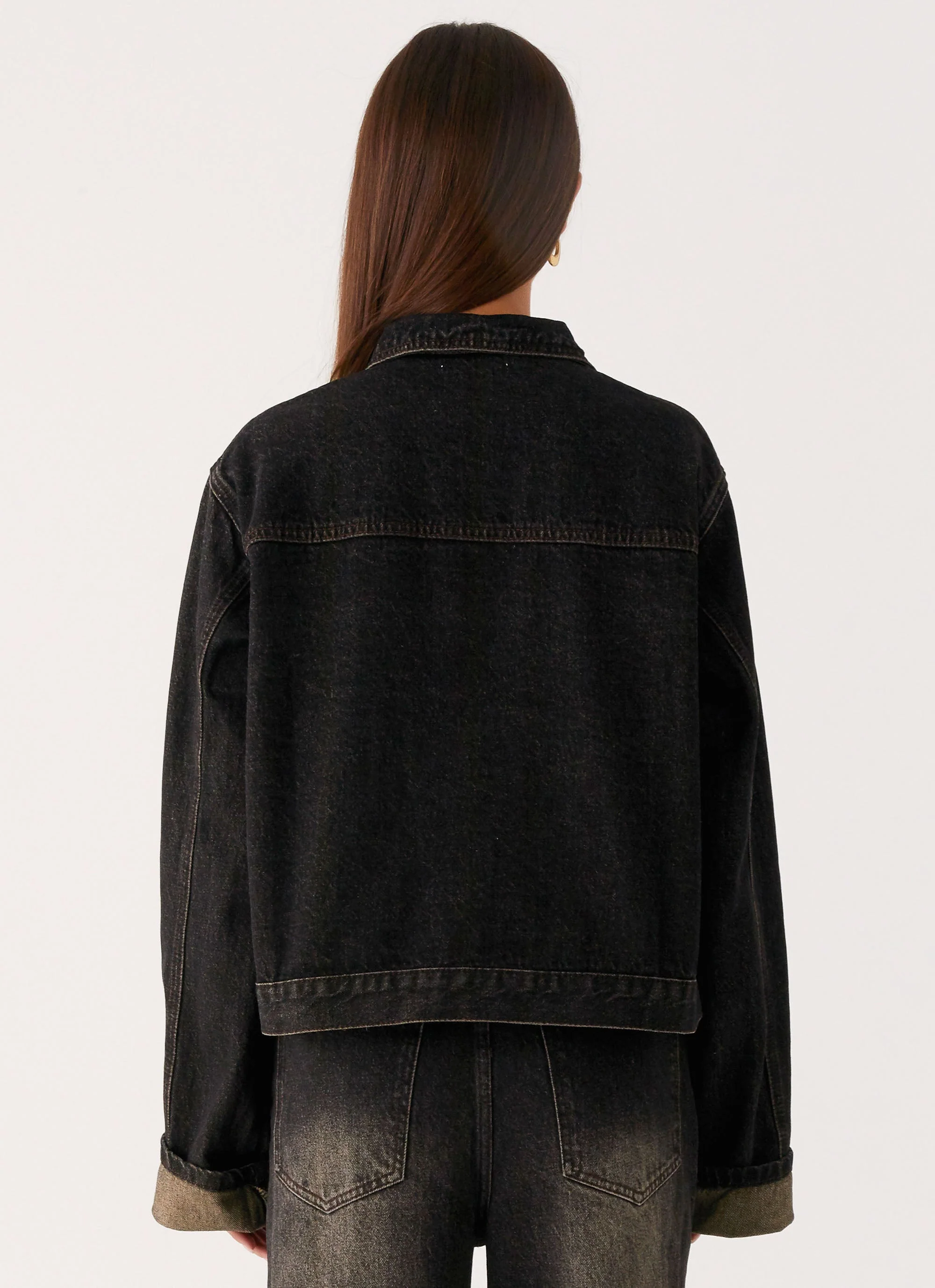 Back Again Oversized Denim Jacket - Acid Charcoal - Image 4