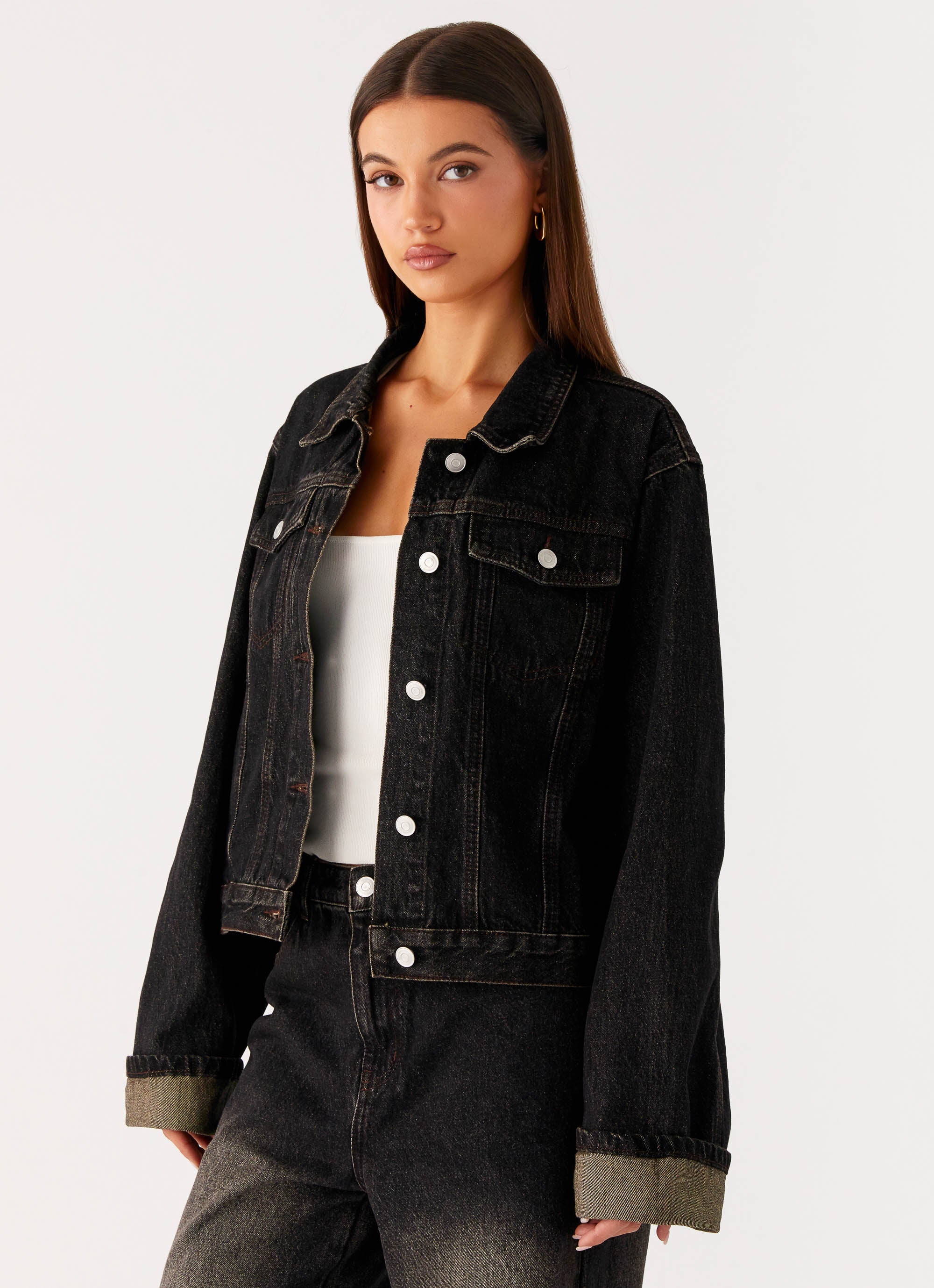 Back Again Oversized Denim Jacket - Acid Charcoal - Image 5