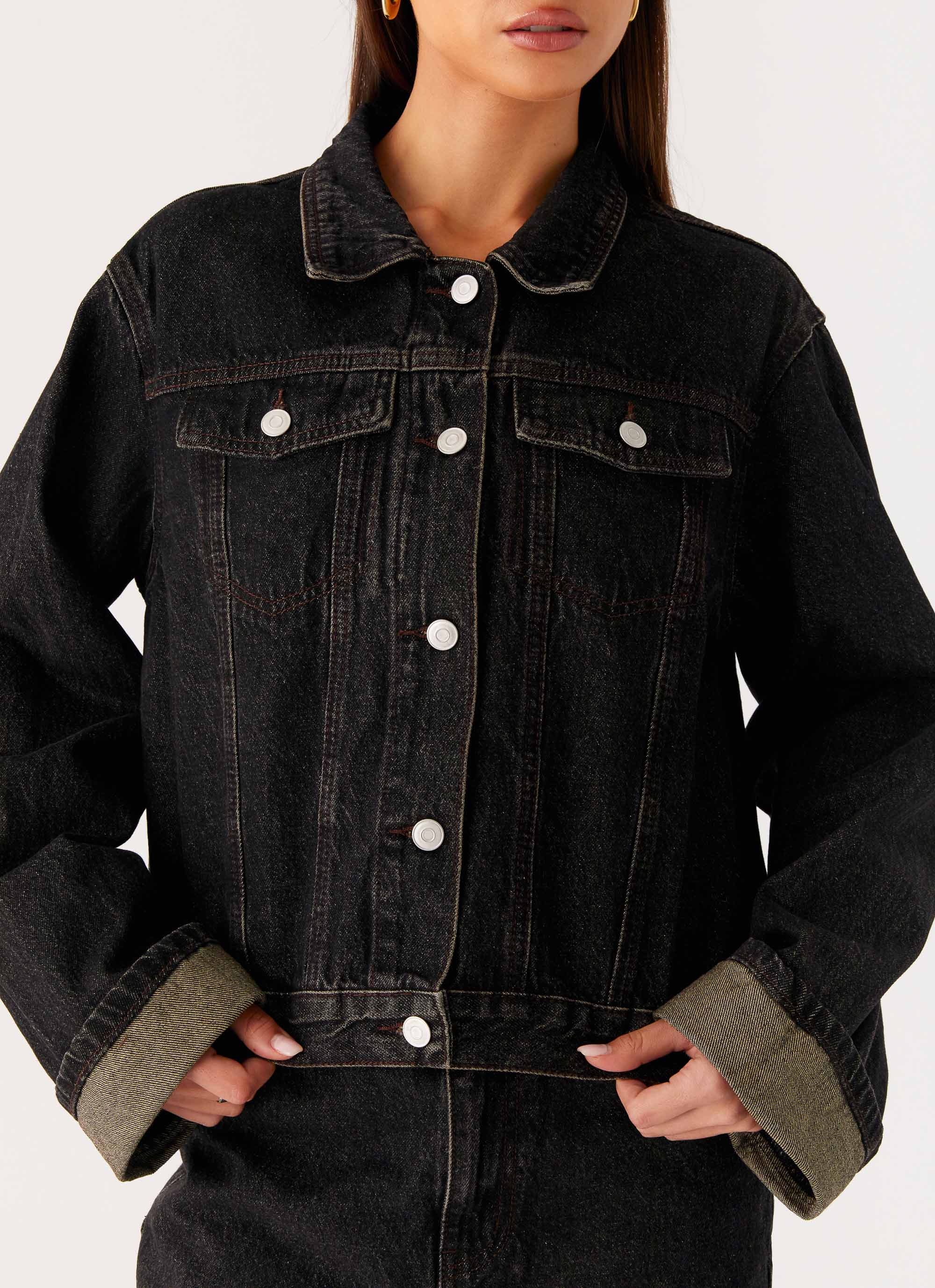 Back Again Oversized Denim Jacket - Acid Charcoal - Image 6