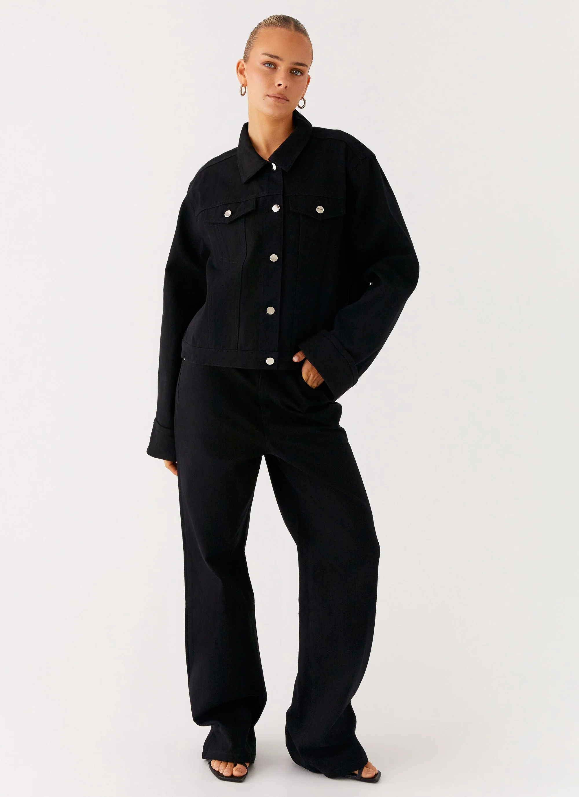 Back Again Oversized Denim Jacket - Black - Image 4