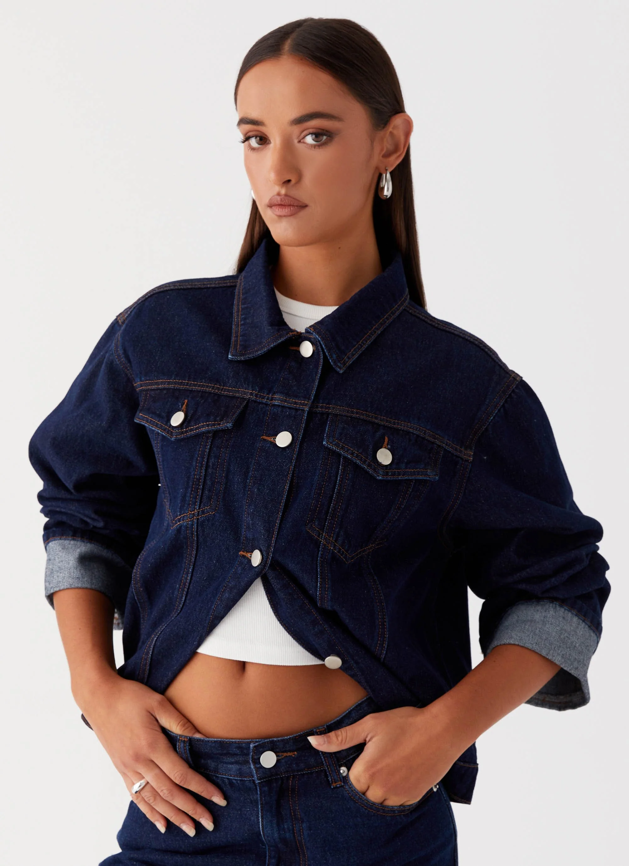 Back Again Oversized Denim Jacket - Blue - Image 6