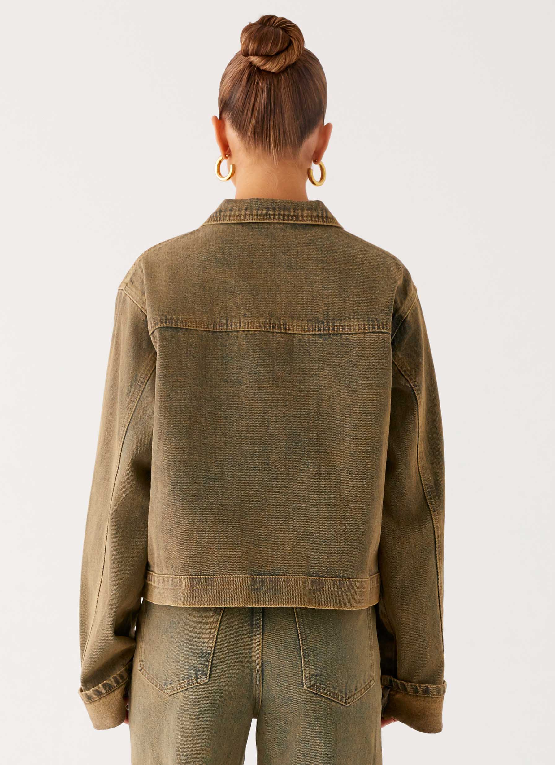Back Again Oversized Denim Jacket - Brown Sand Wash - Image 2