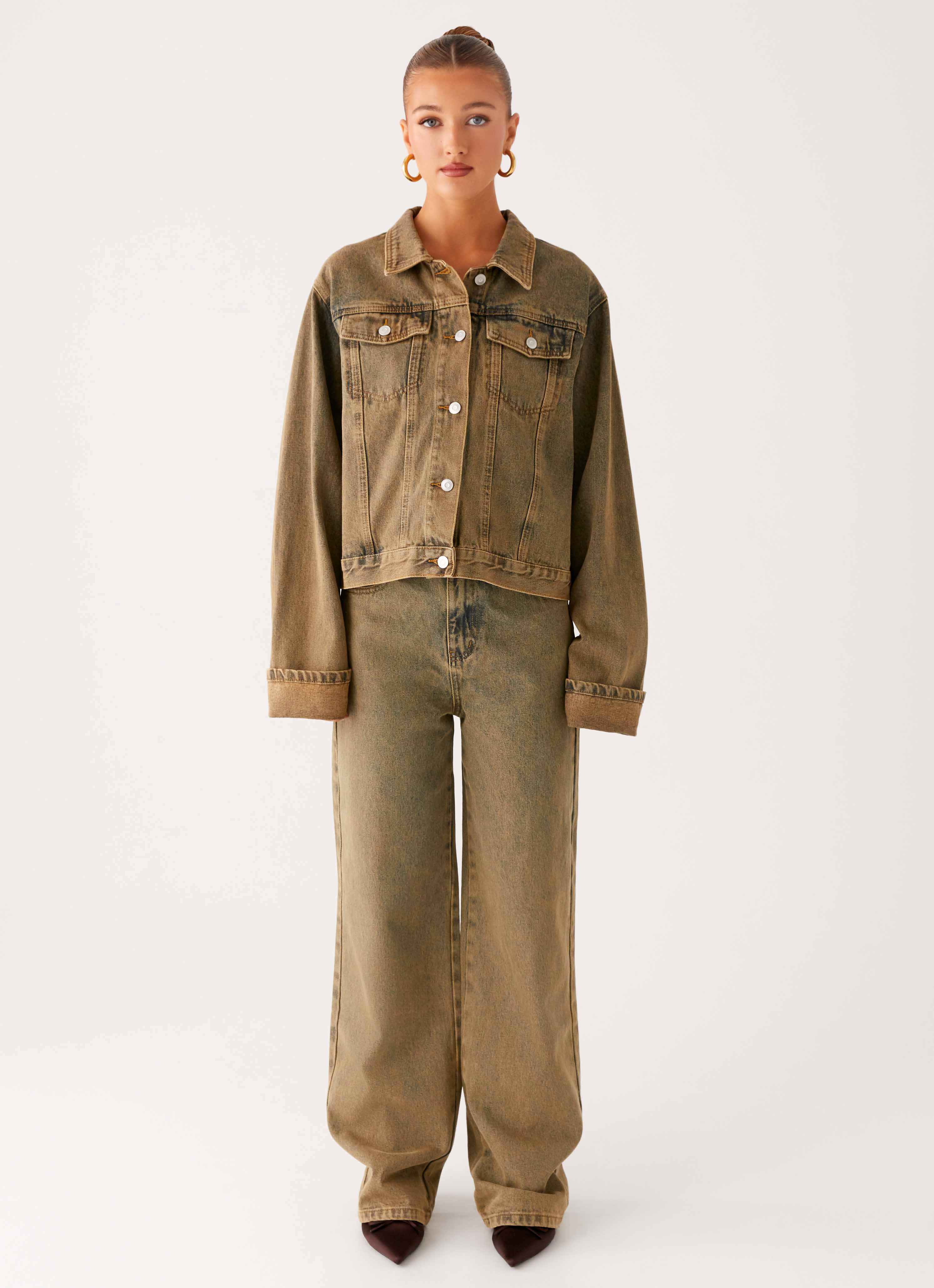 Back Again Oversized Denim Jacket - Brown Sand Wash - Image 3