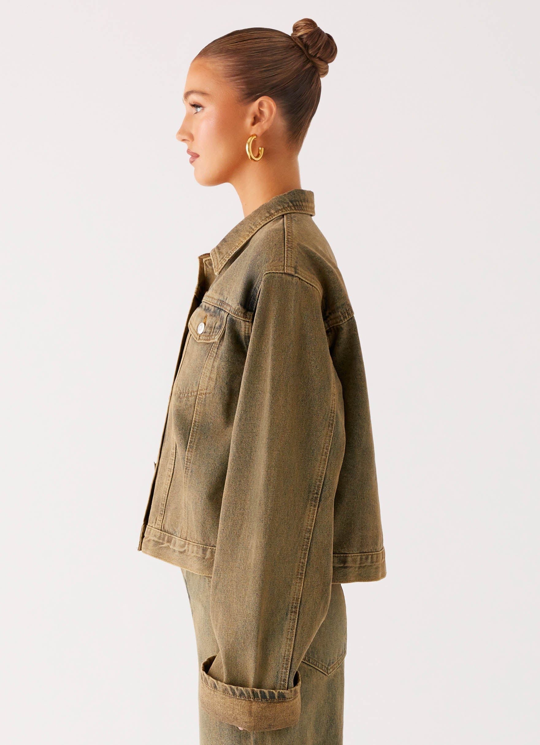 Back Again Oversized Denim Jacket - Brown Sand Wash - Image 4