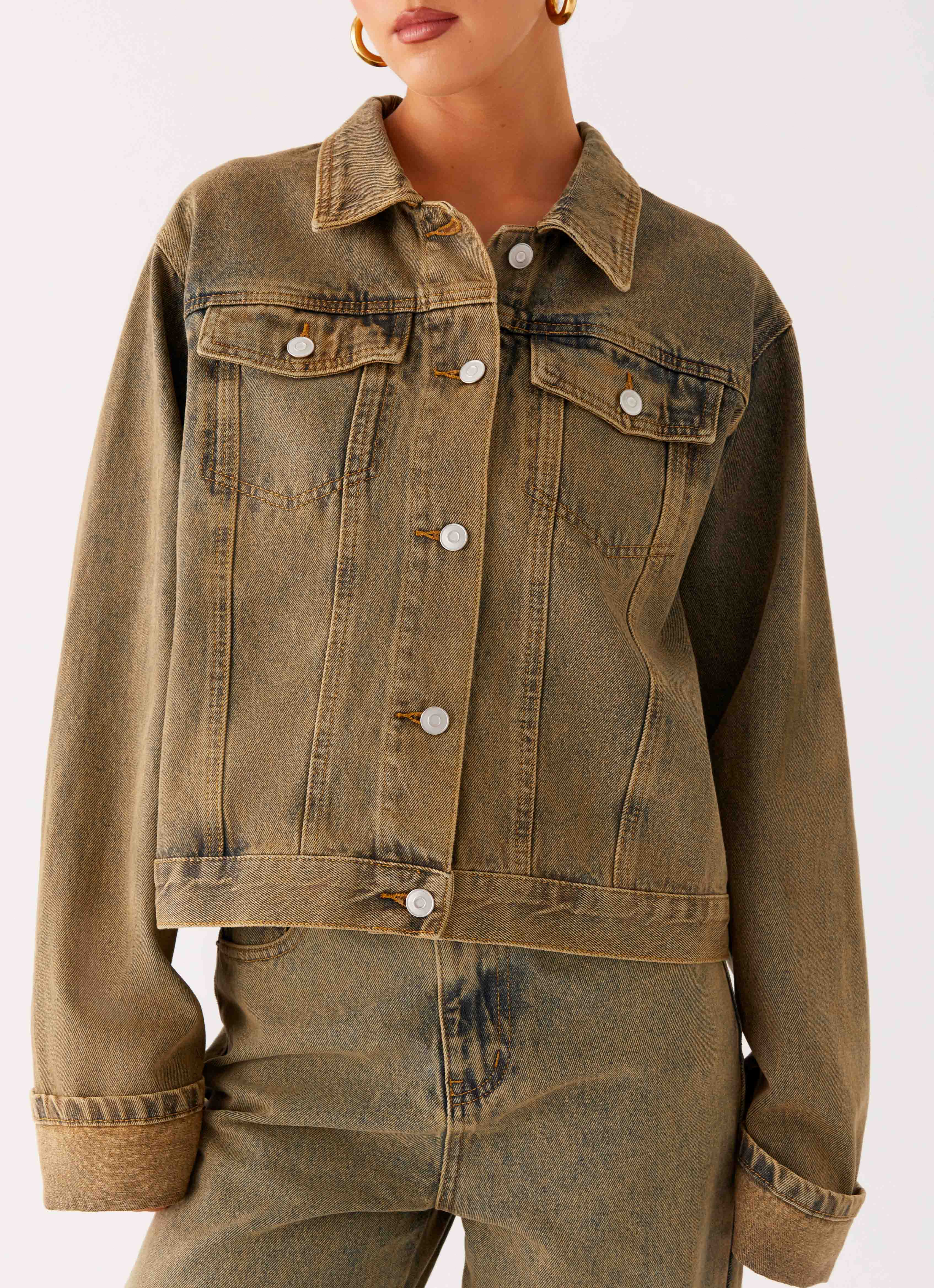 Back Again Oversized Denim Jacket - Brown Sand Wash - Image 5