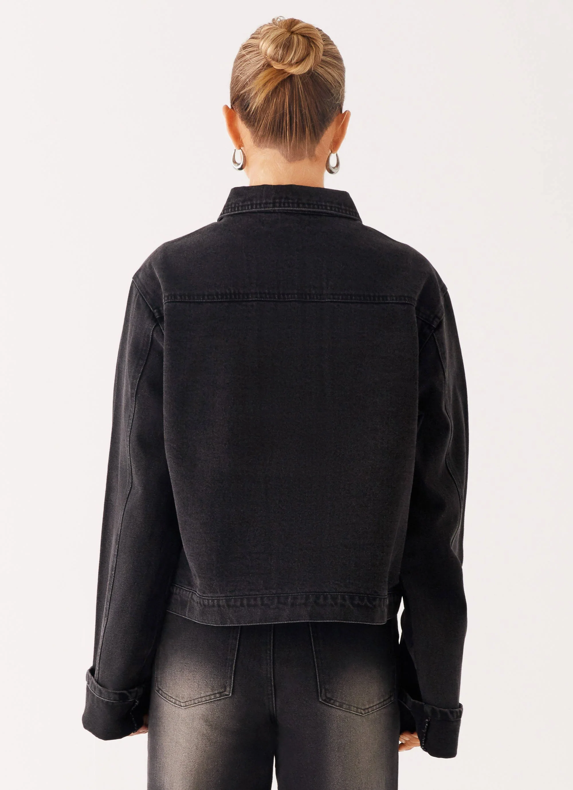 Back Again Oversized Denim Jacket - Charcoal Wash - Image 4