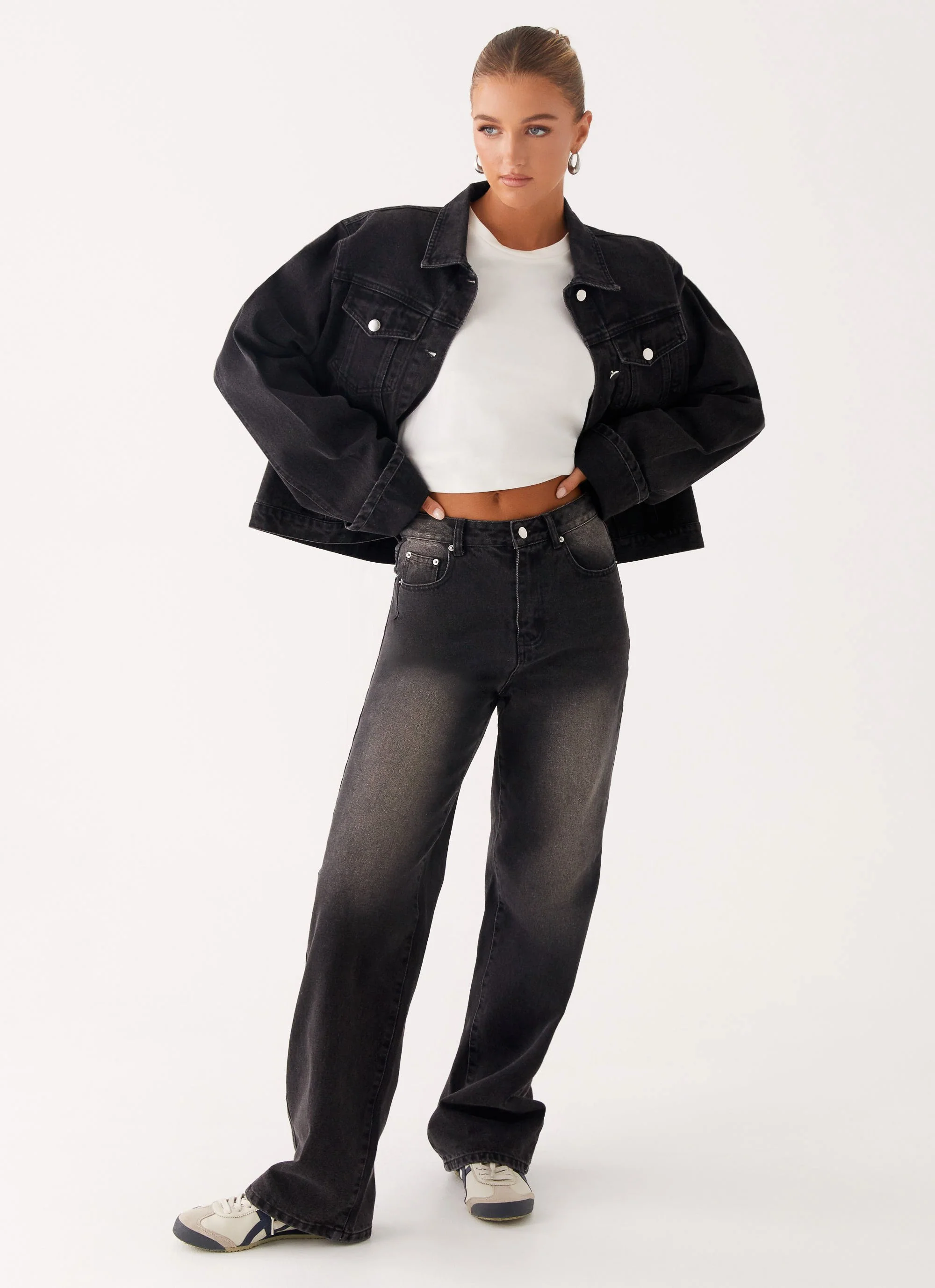 Back Again Oversized Denim Jacket - Charcoal Wash - Image 6