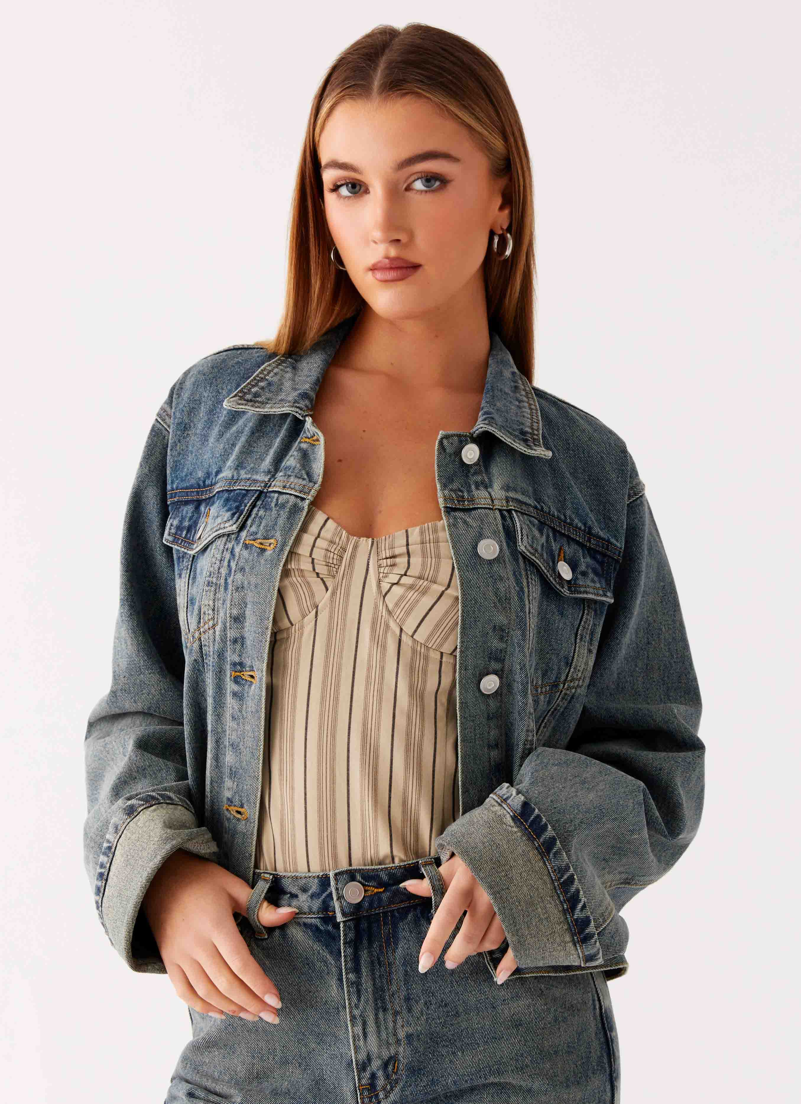 Back Again Oversized Denim Jacket - Dirty Wash - Image 4
