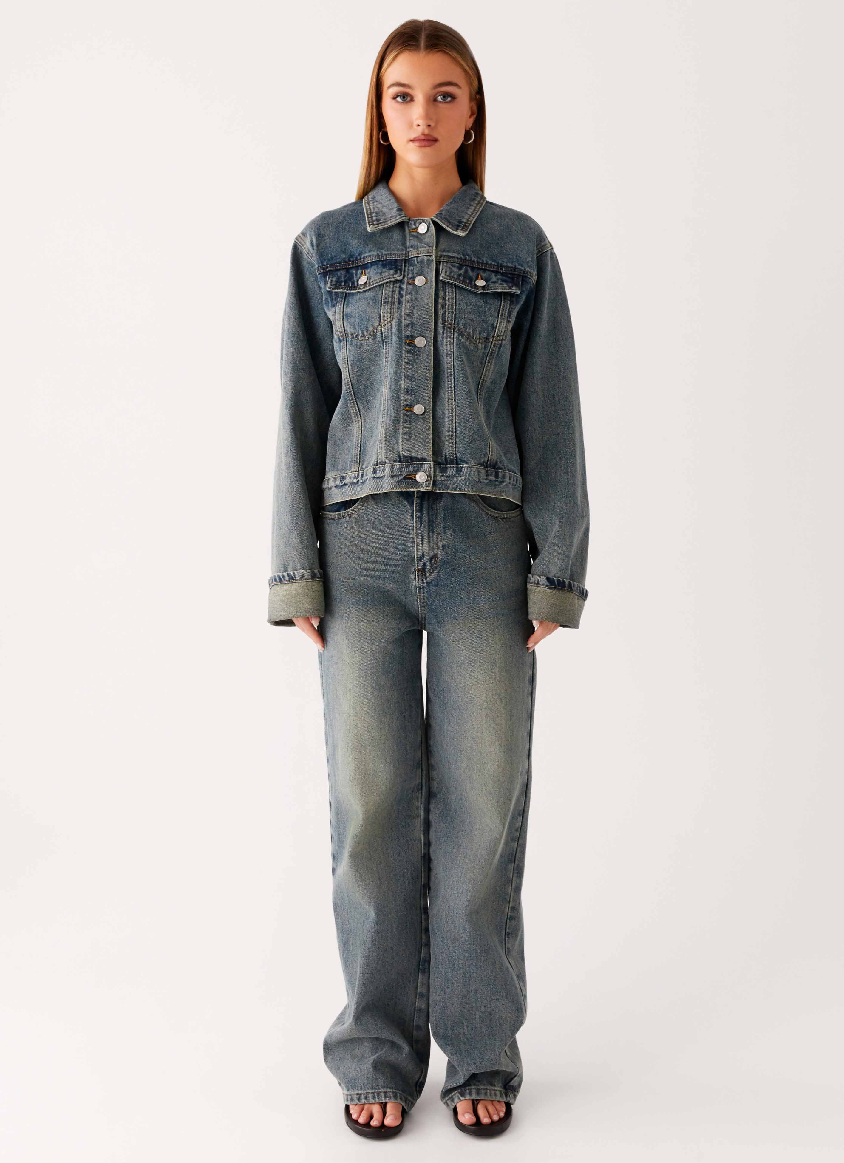 Back Again Oversized Denim Jacket - Dirty Wash - Image 5