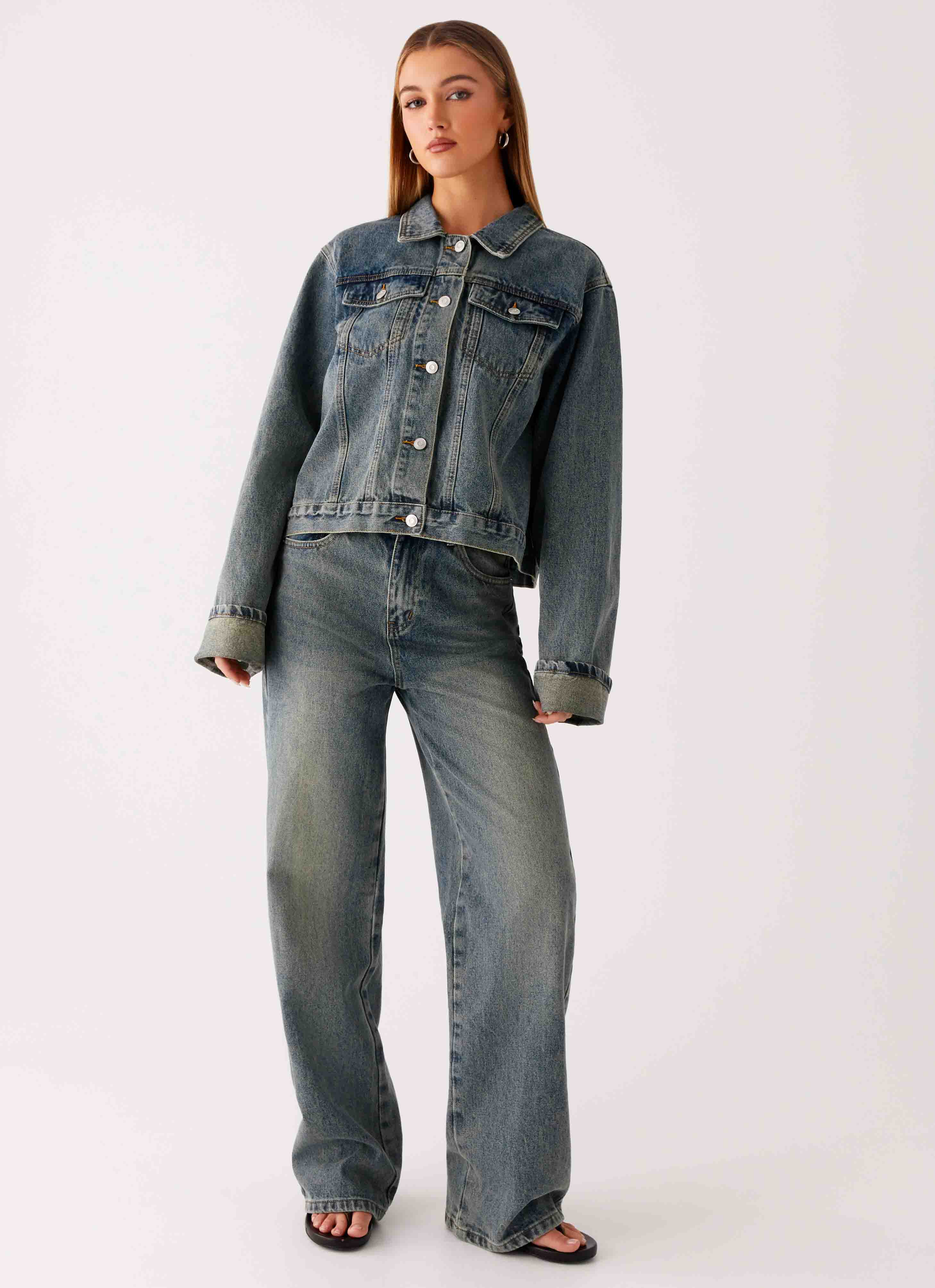 Back Again Oversized Denim Jacket - Dirty Wash - Image 6