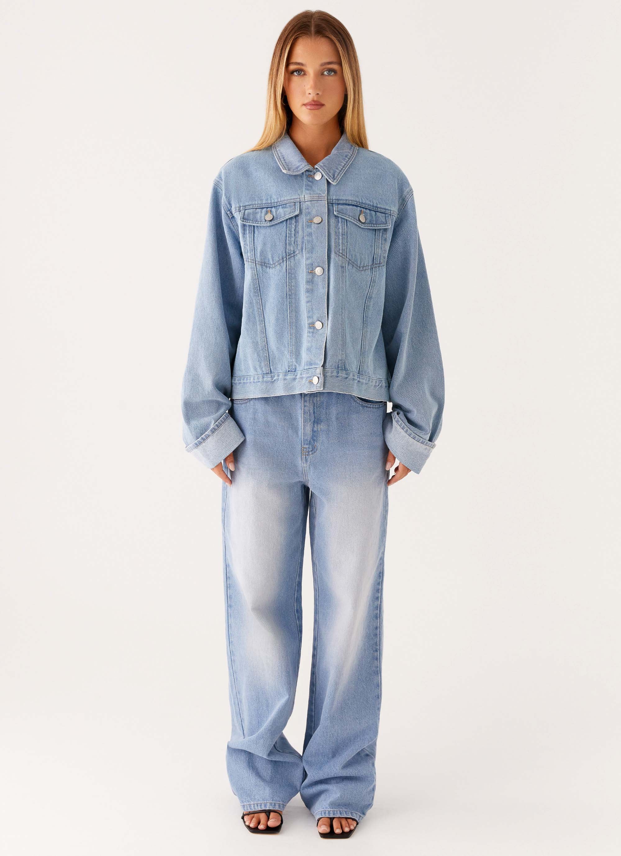 Back Again Oversized Denim Jacket - Light Wash Blue - Image 2