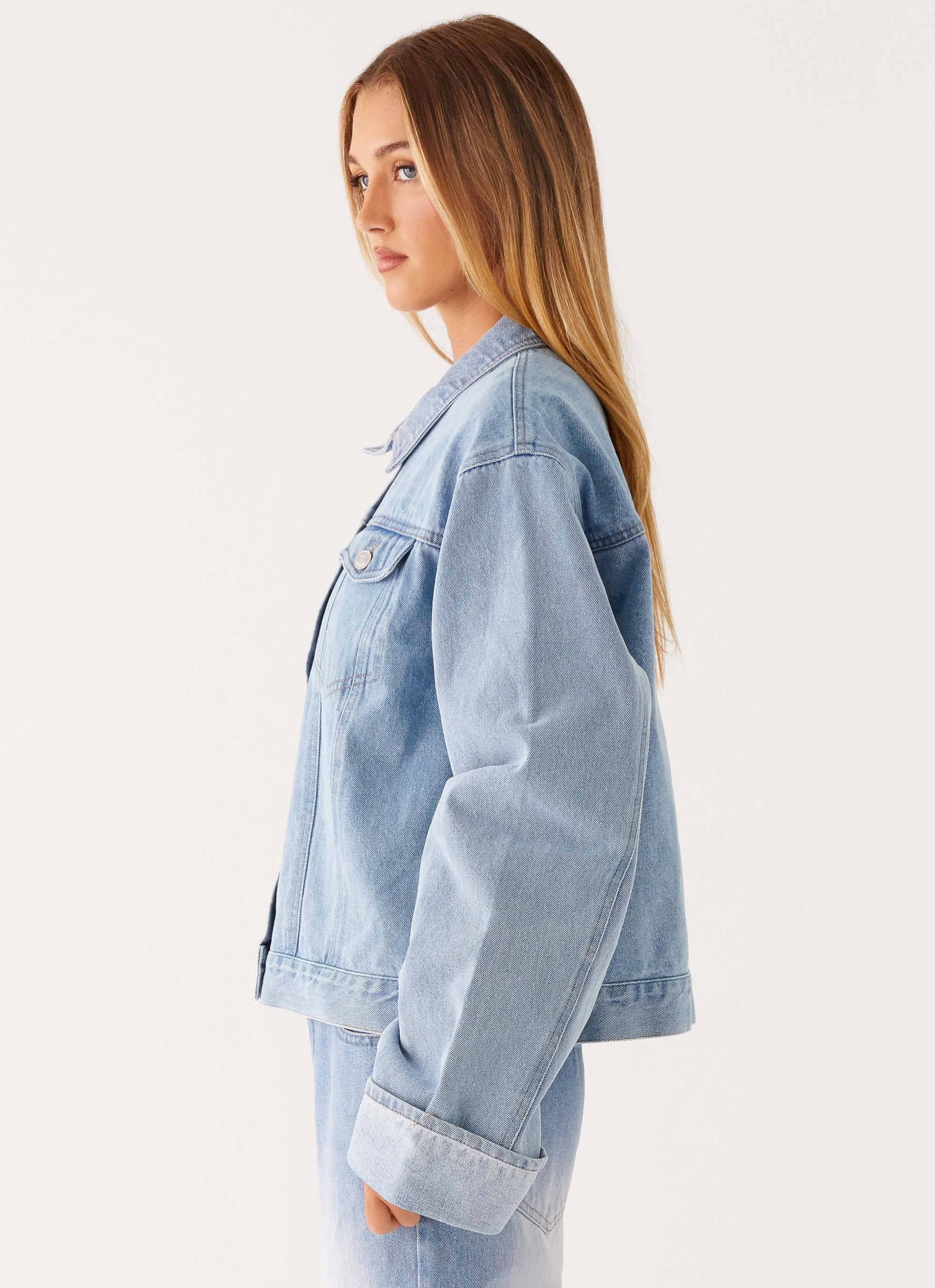Back Again Oversized Denim Jacket - Light Wash Blue - Image 3