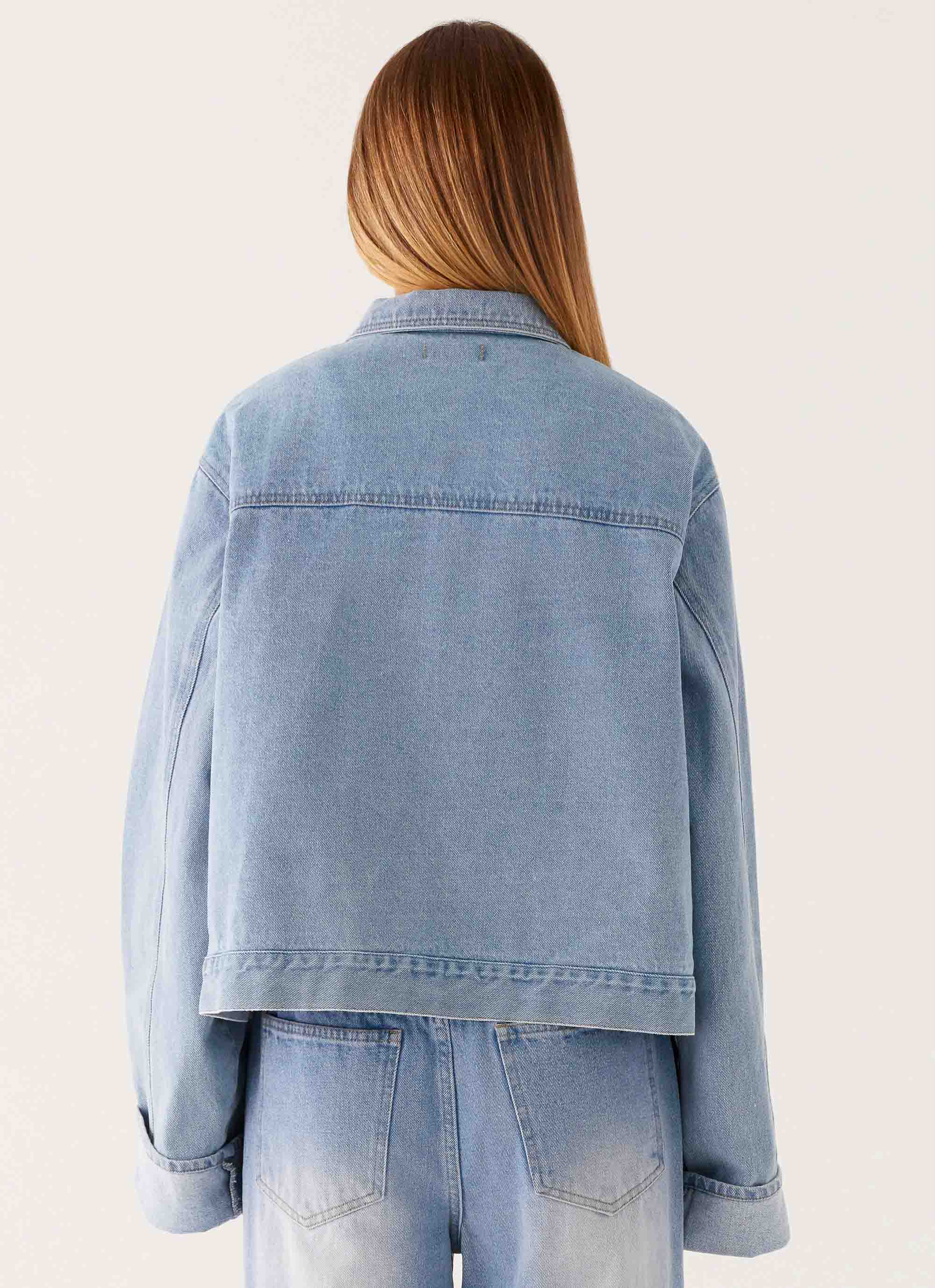 Back Again Oversized Denim Jacket - Light Wash Blue - Image 4