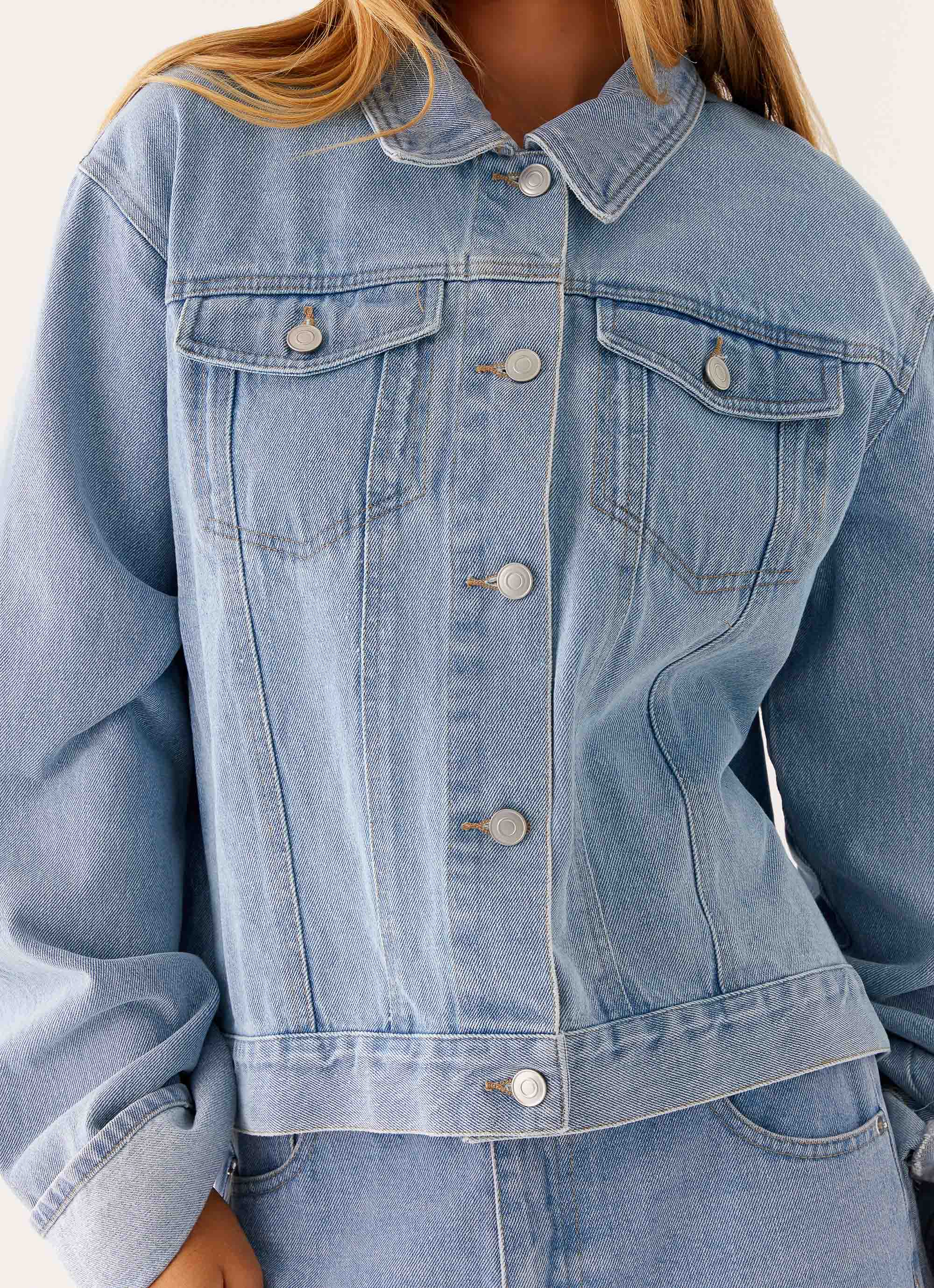Back Again Oversized Denim Jacket - Light Wash Blue - Image 6