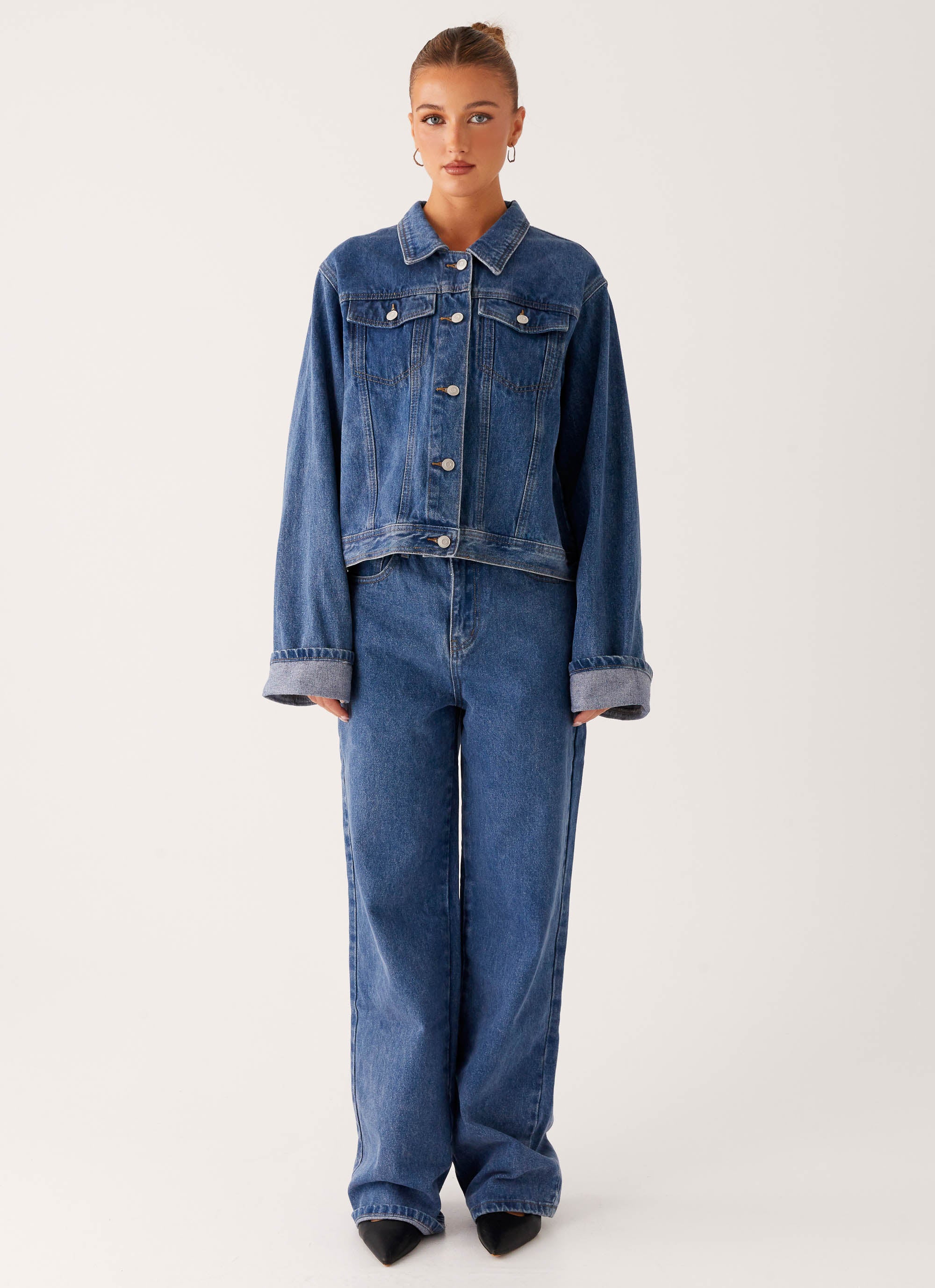 Back Again Oversized Denim Jacket - True Blue - Image 2