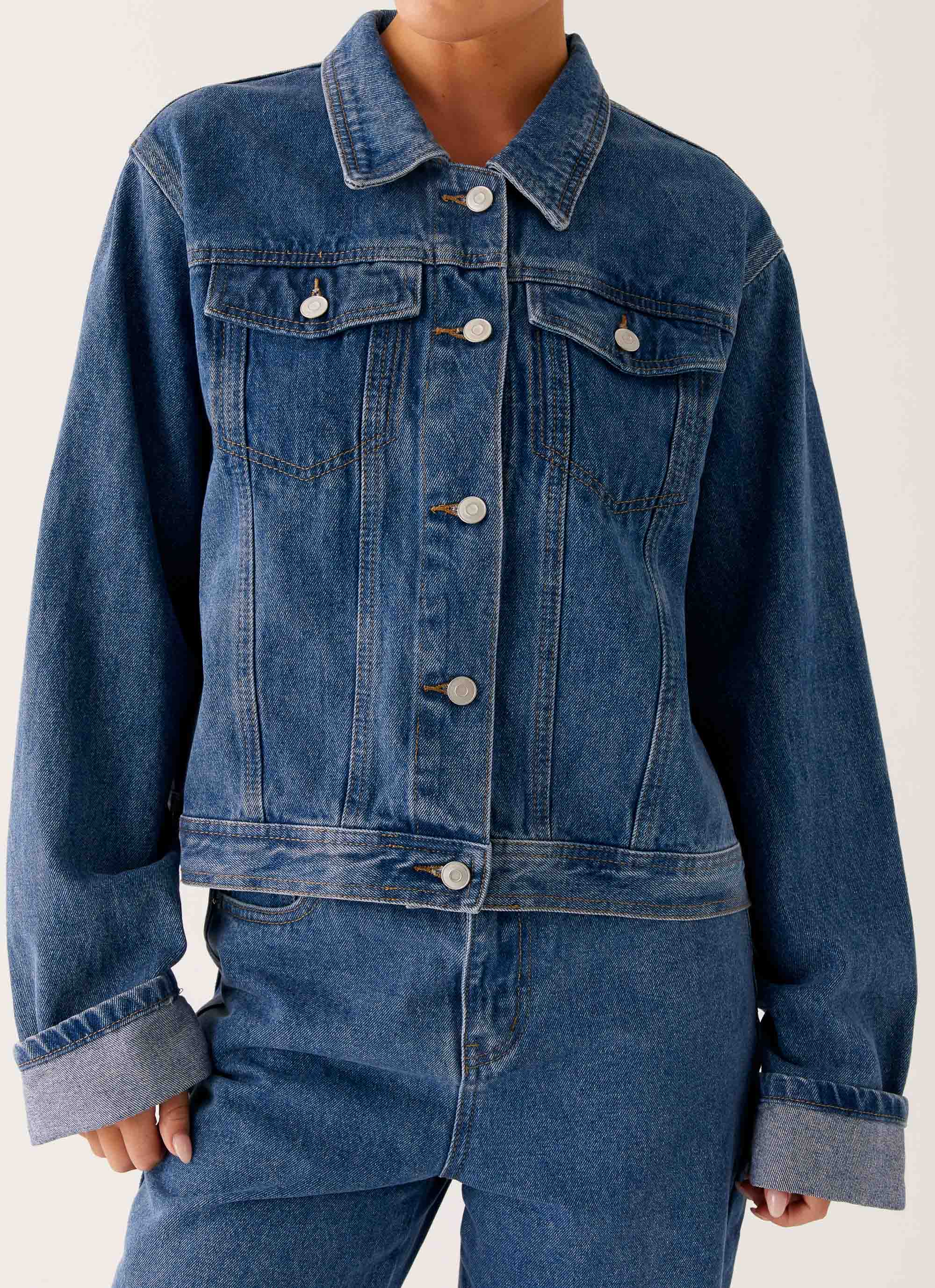 Back Again Oversized Denim Jacket - True Blue - Image 3