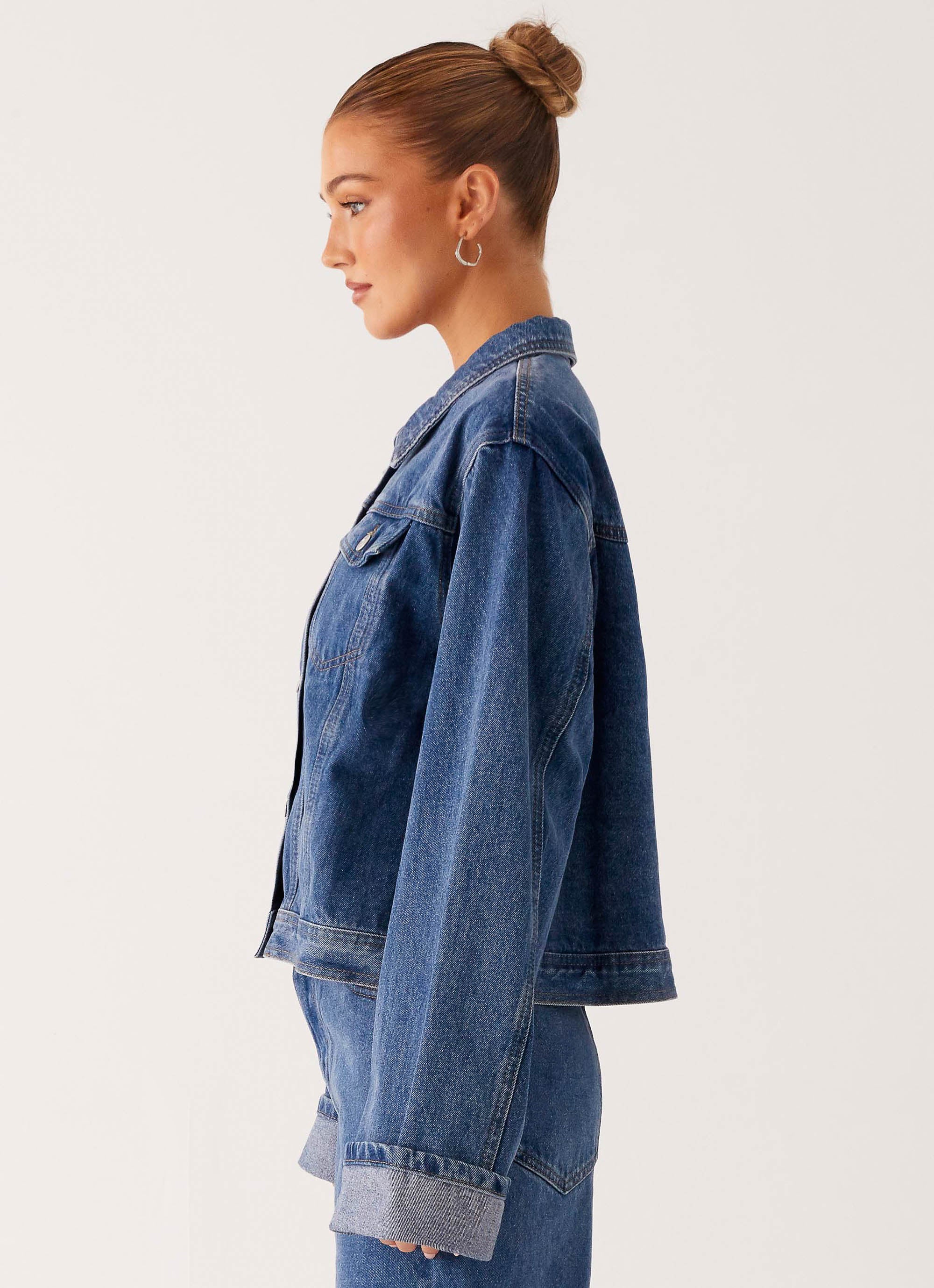 Back Again Oversized Denim Jacket - True Blue - Image 4