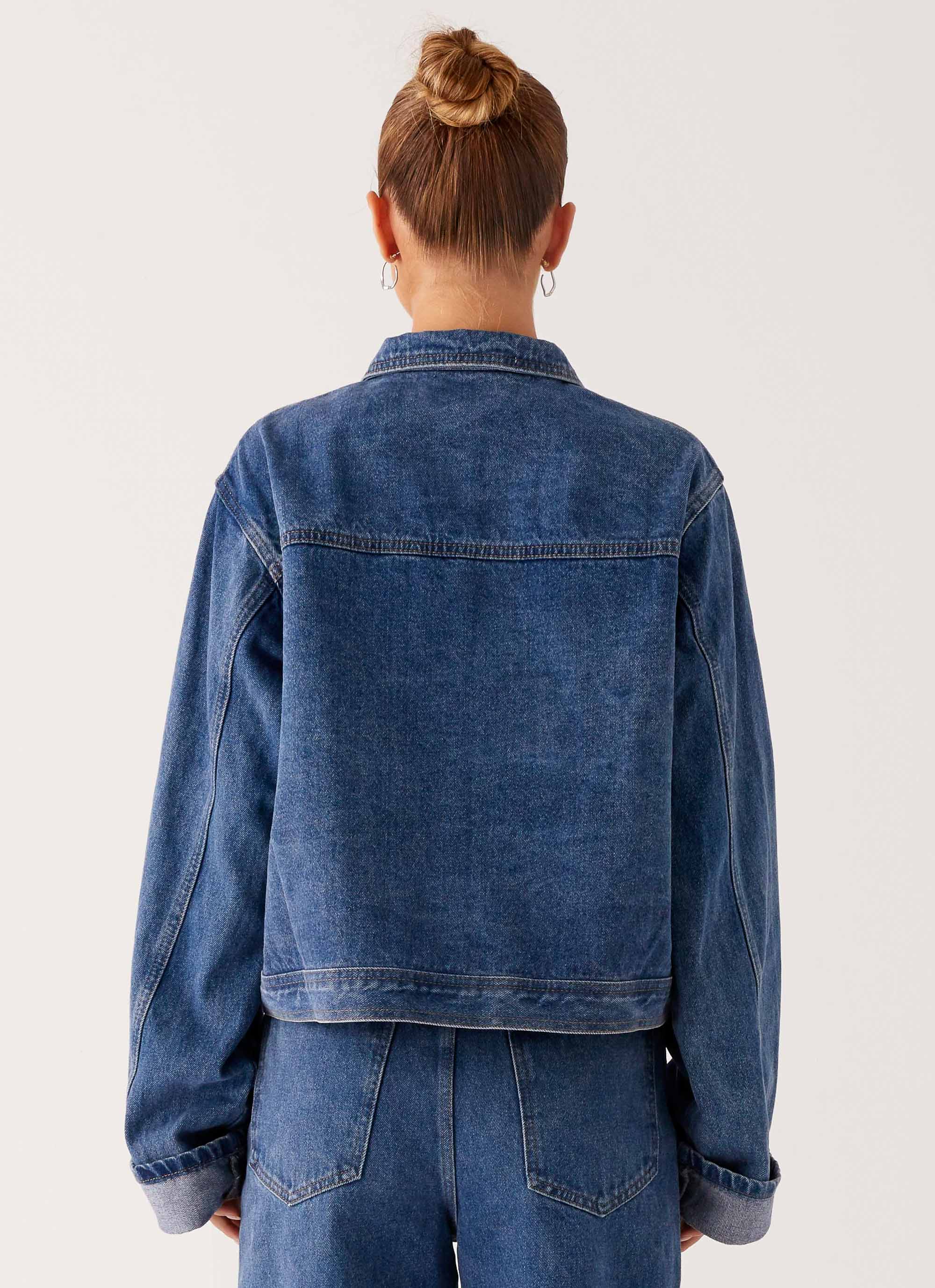 Back Again Oversized Denim Jacket - True Blue - Image 5