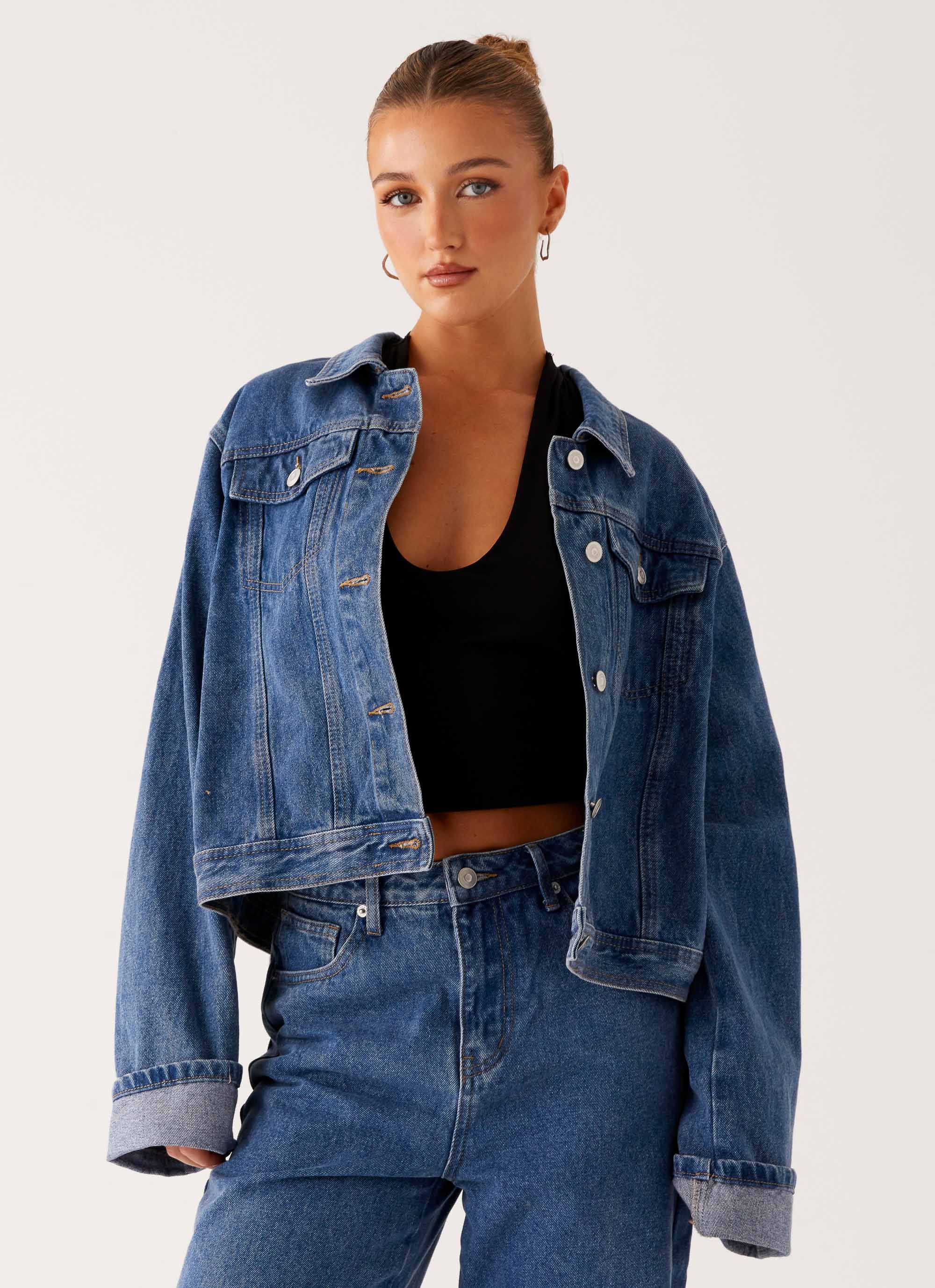 Back Again Oversized Denim Jacket - True Blue - Image 6
