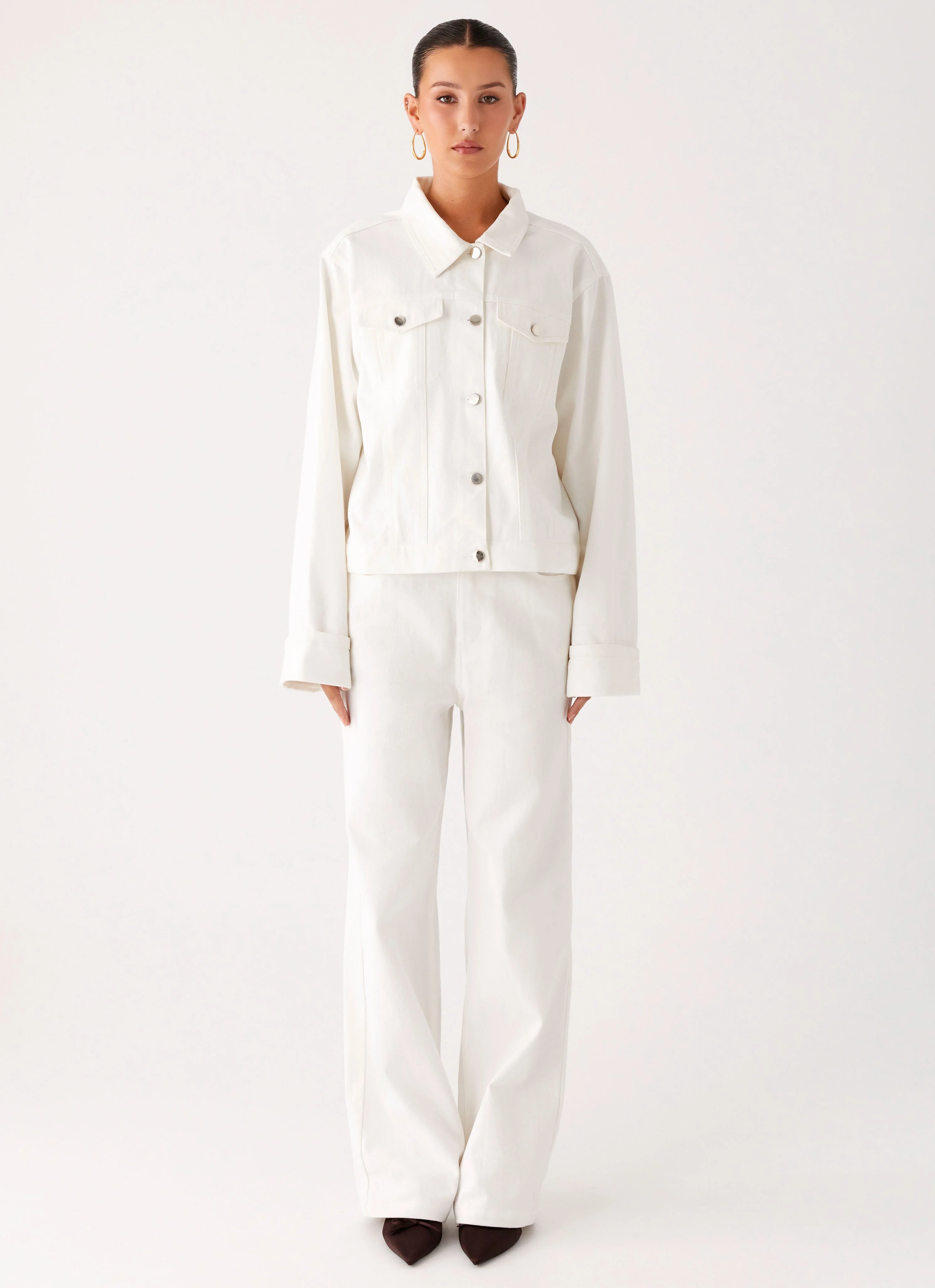 Back Again Oversized Denim Jacket - White - Image 2